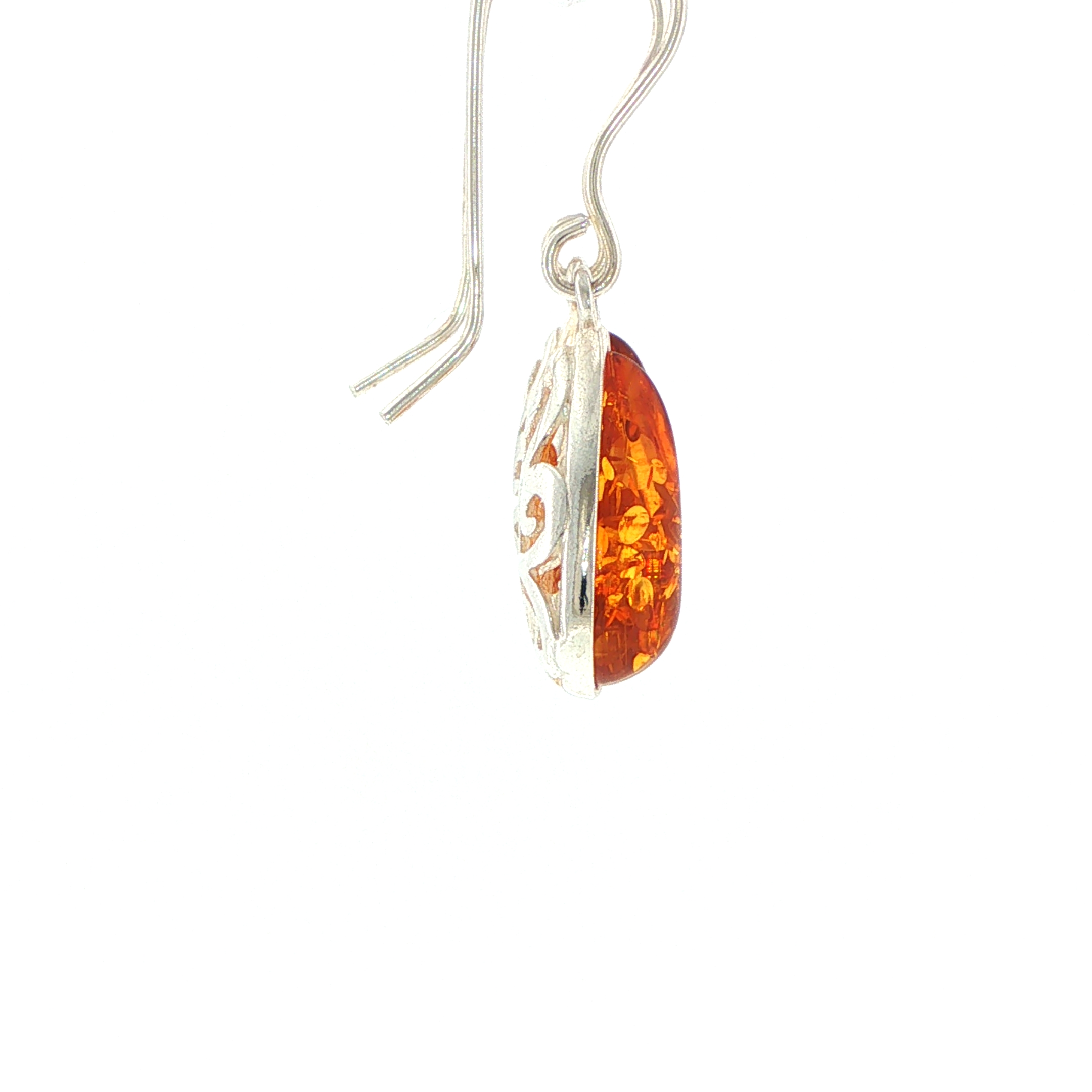 Teardrop Amber Drop Earrings with Cut-Out Detail in Silver - Image 3