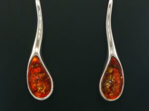 Teardrop Wavy Amber Hook Drop Earrings in Silver