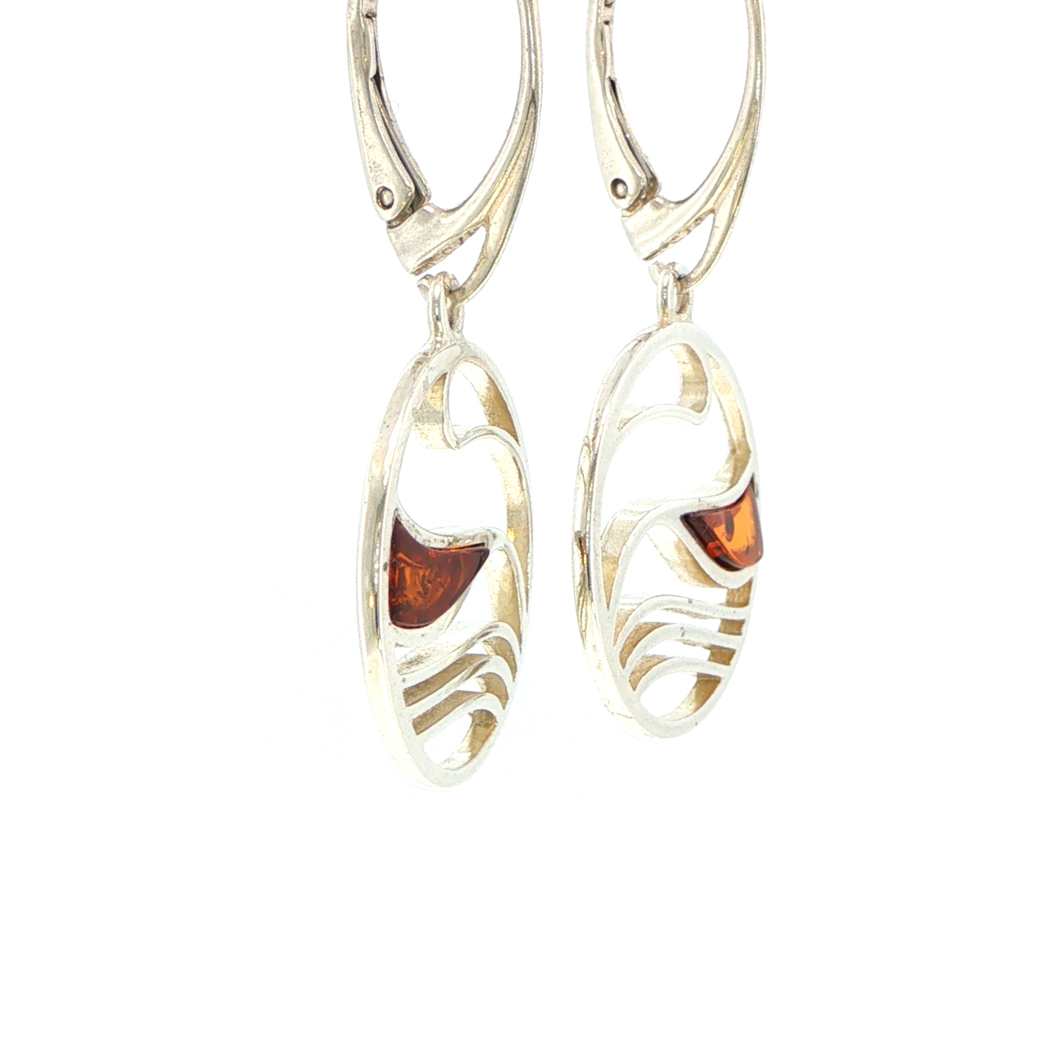 Wave Cutout Drop Earrings with Amber in Silver - Image 2