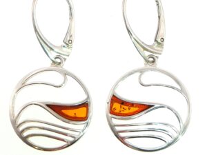 Wave Cutout Drop Earrings with Amber in Silver