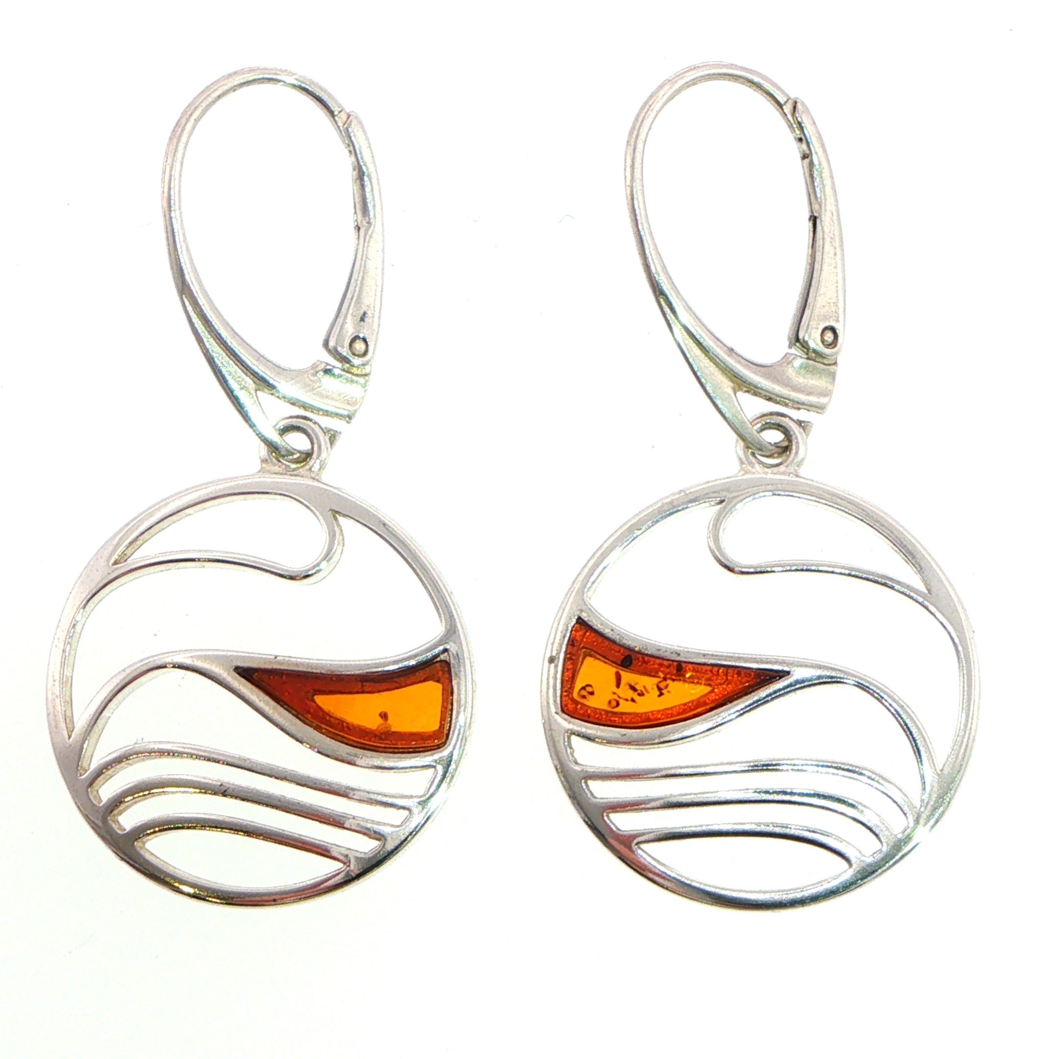 Wave Cutout Drop Earrings with Amber in Silver