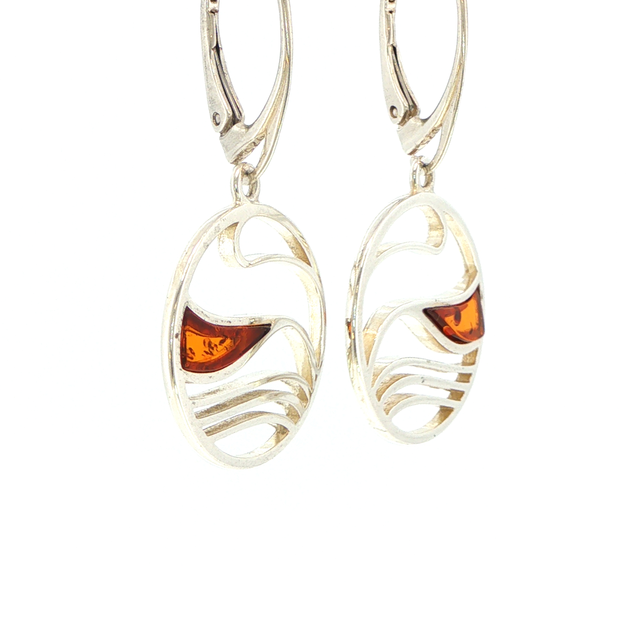 Wave Cutout Drop Earrings with Amber in Silver - Image 3