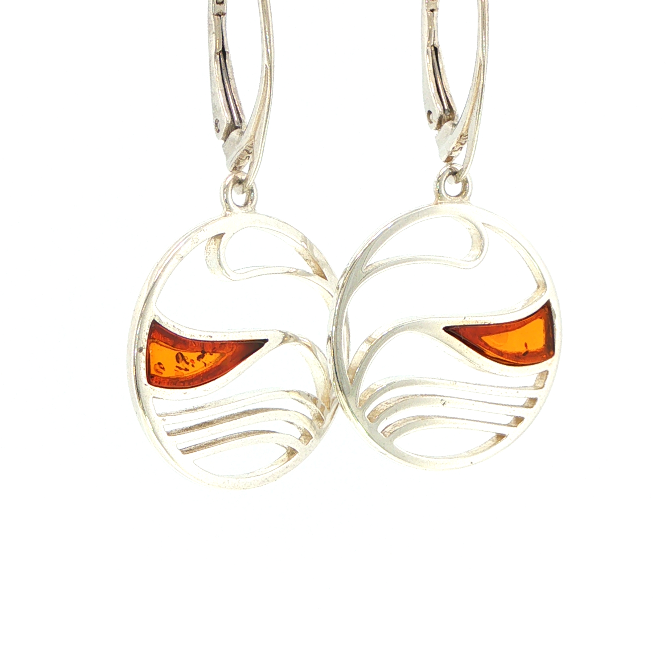 Wave Cutout Drop Earrings with Amber in Silver - Image 4