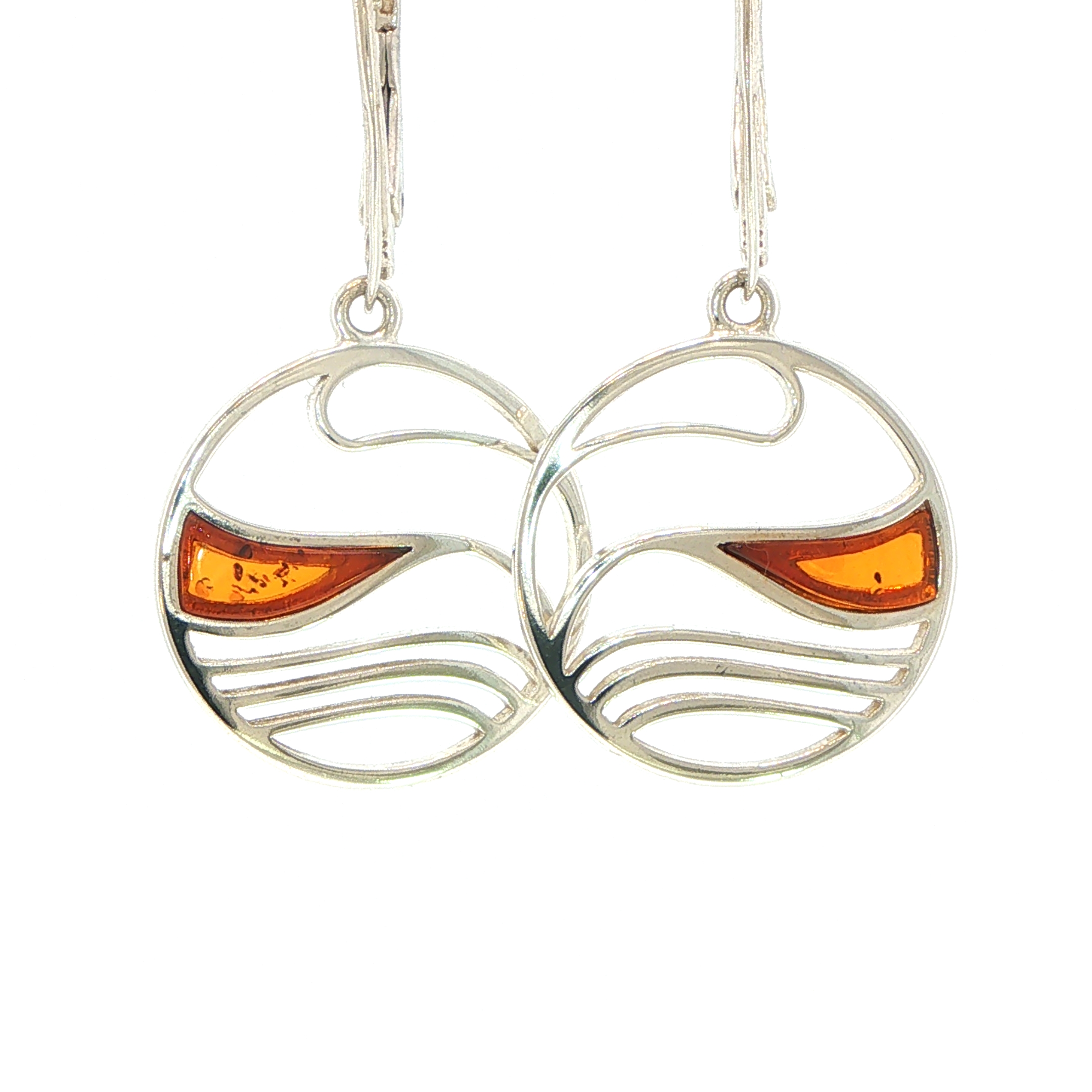 Wave Cutout Drop Earrings with Amber in Silver - Image 5
