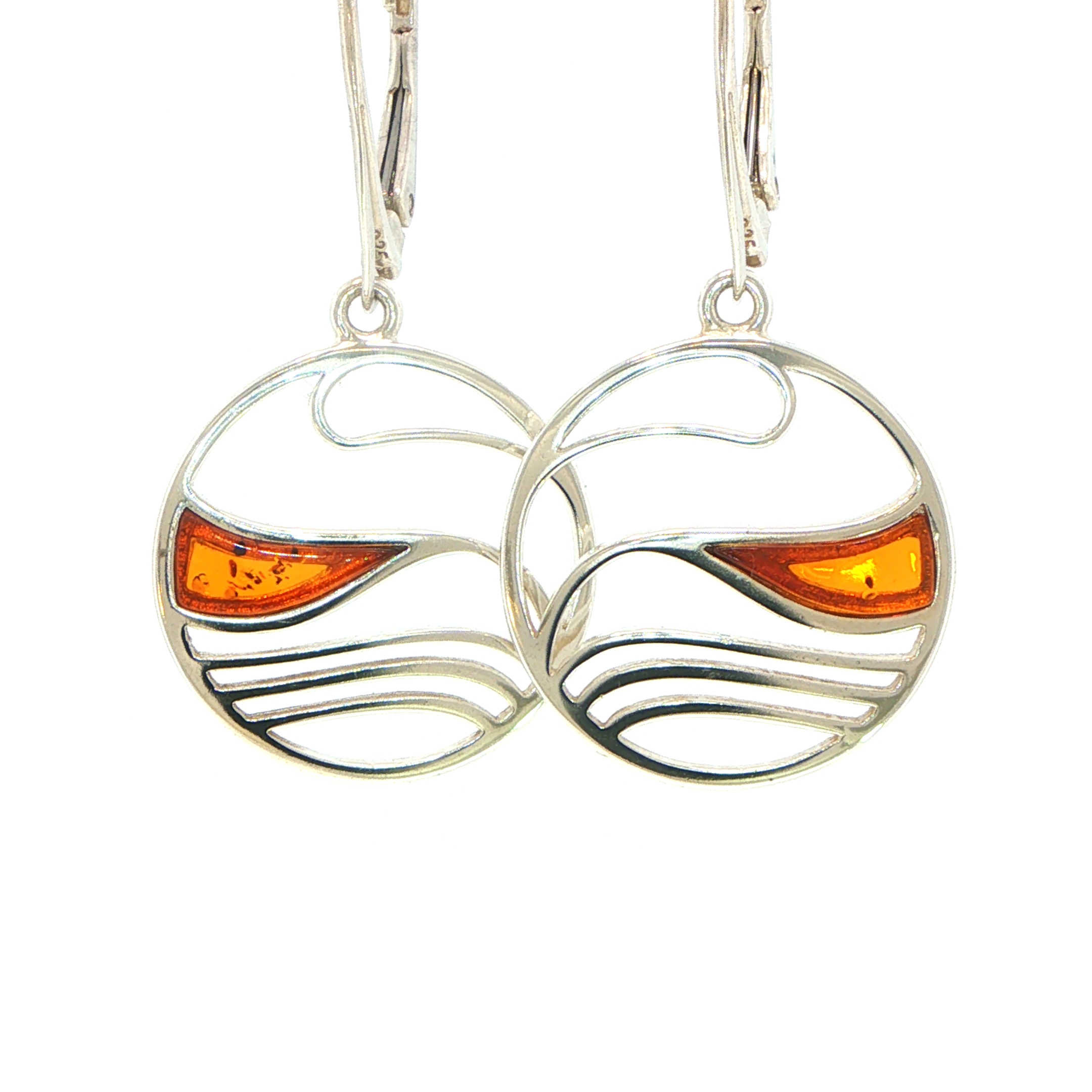 Wave Cutout Drop Earrings with Amber in Silver - Image 6