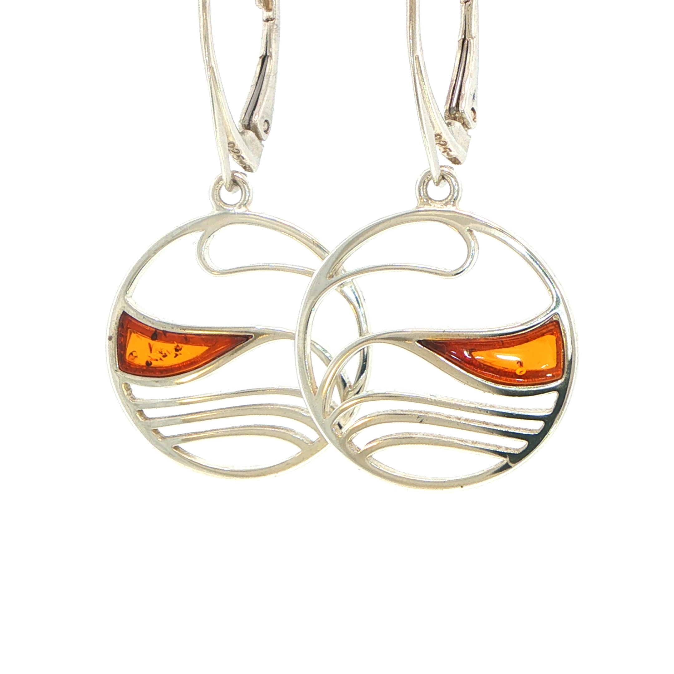 Wave Cutout Drop Earrings with Amber in Silver - Image 7