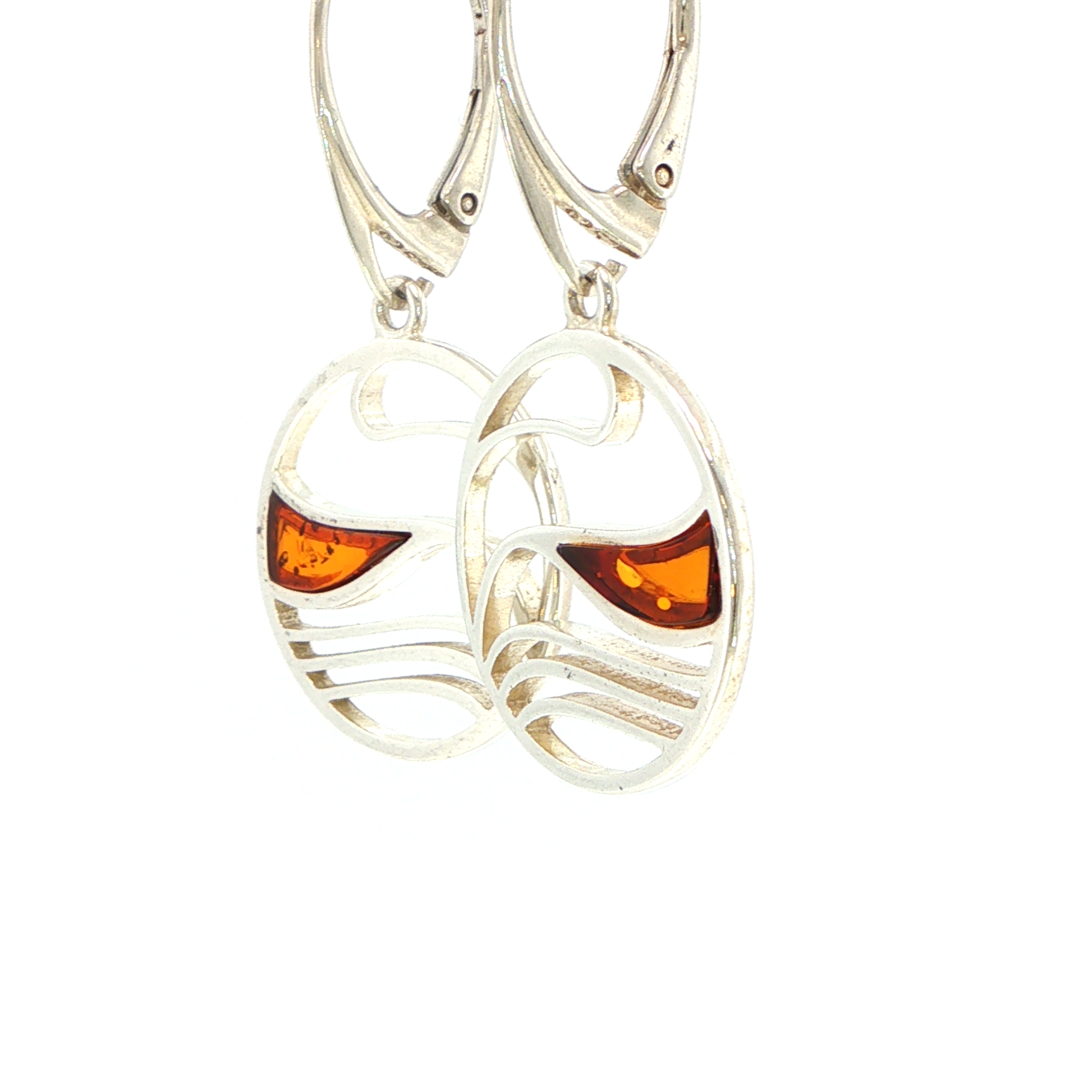 Wave Cutout Drop Earrings with Amber in Silver - Image 8