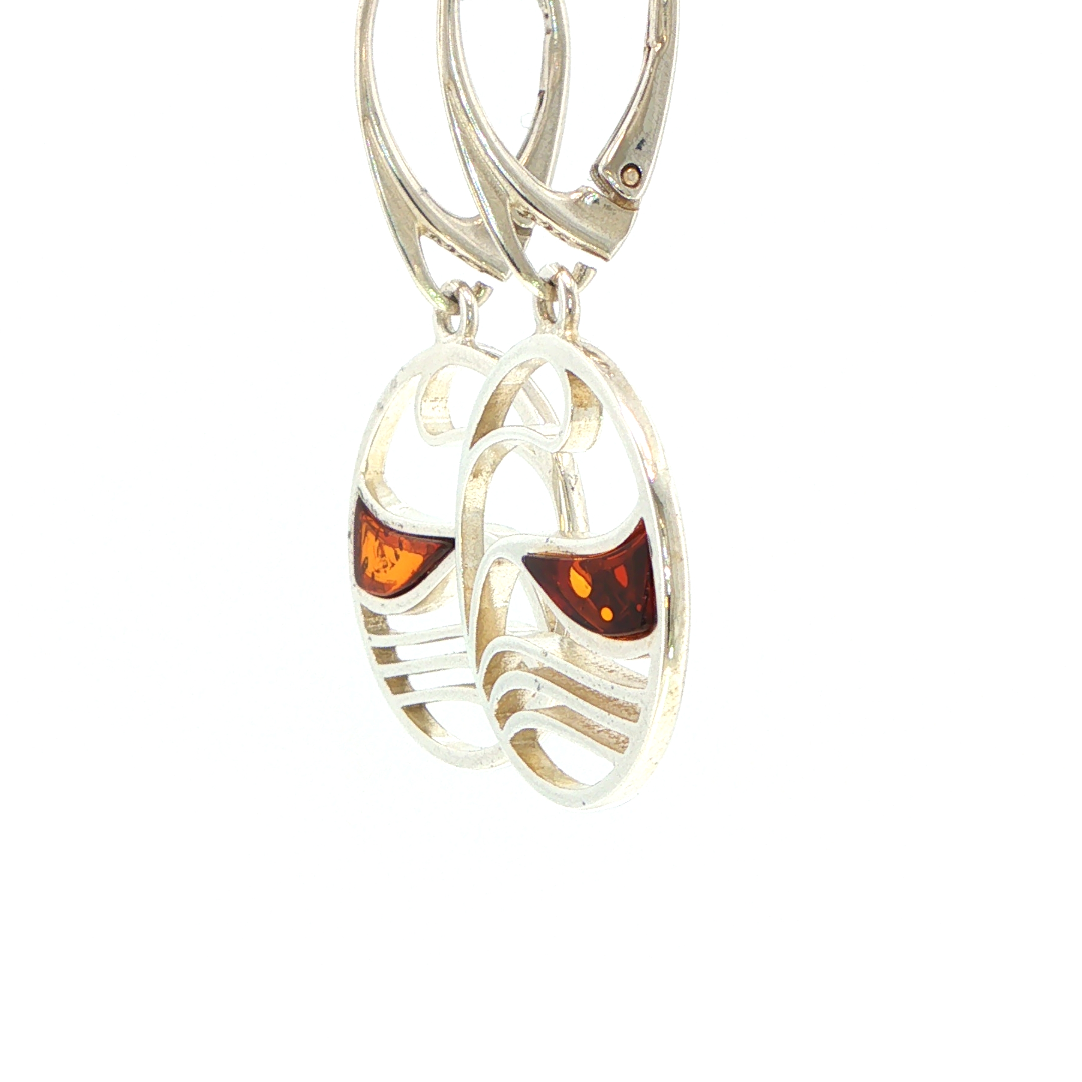Wave Cutout Drop Earrings with Amber in Silver - Image 9