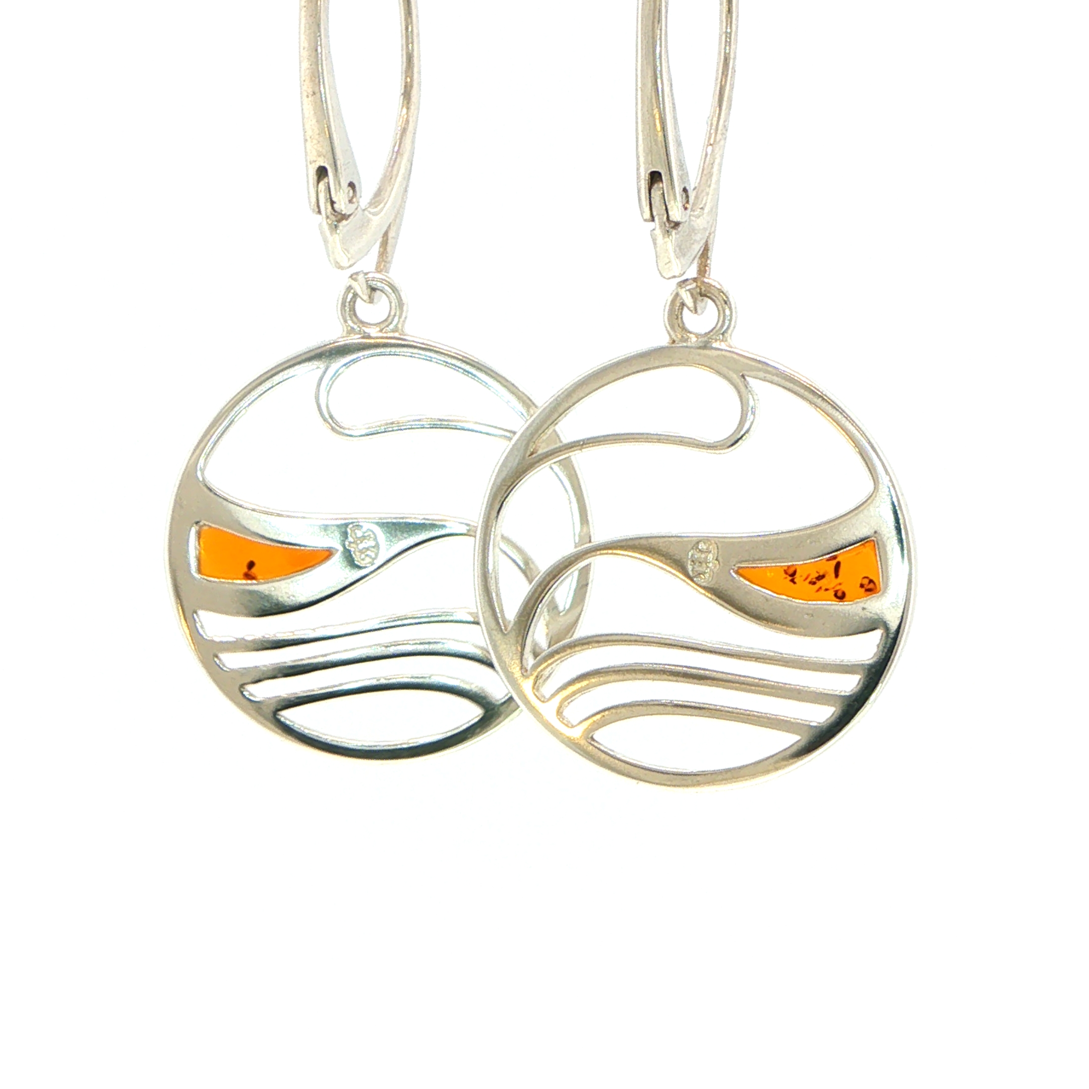 Wave Cutout Drop Earrings with Amber in Silver - Image 10