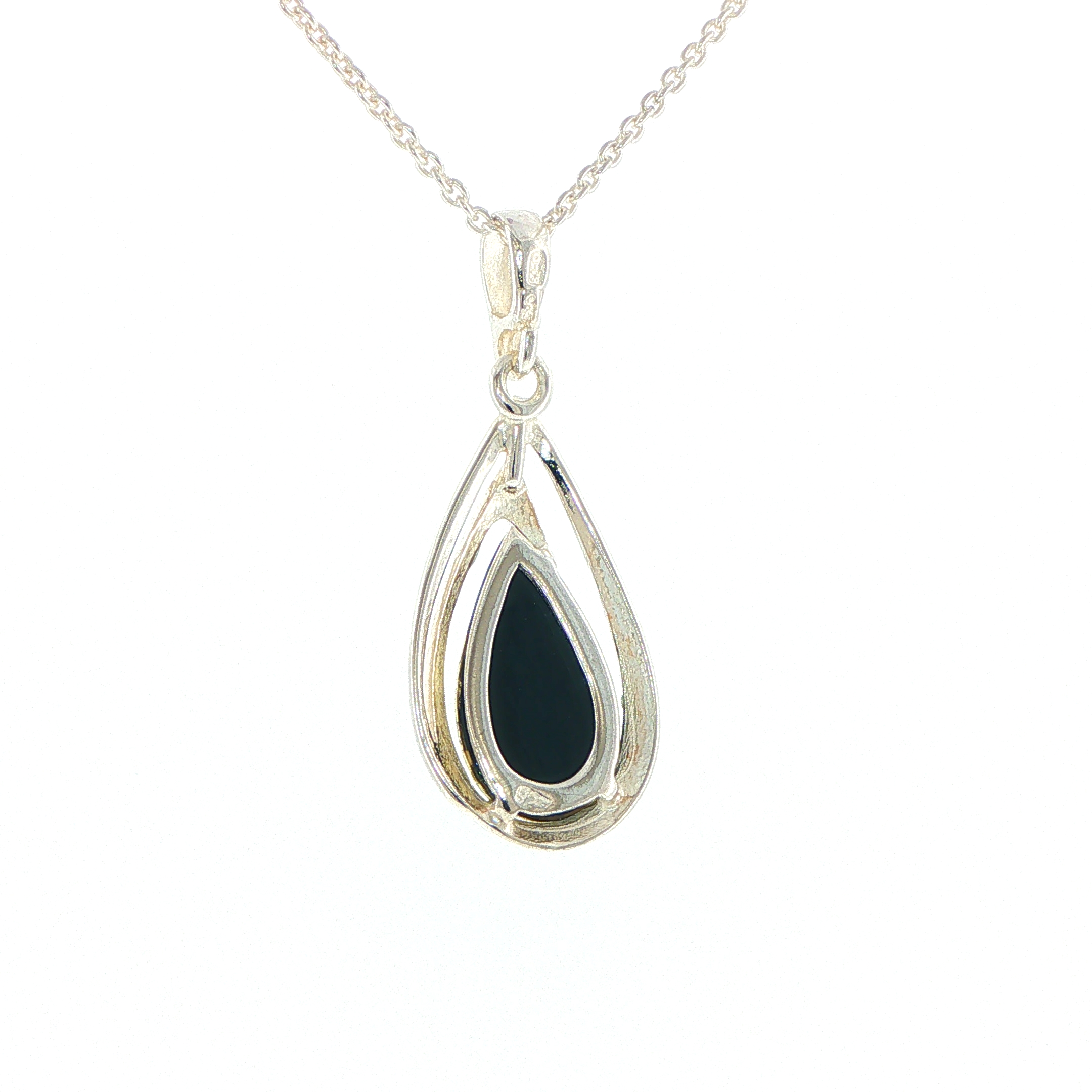 Green Amber Teardrop Pendant Necklace in Silver - Image 7