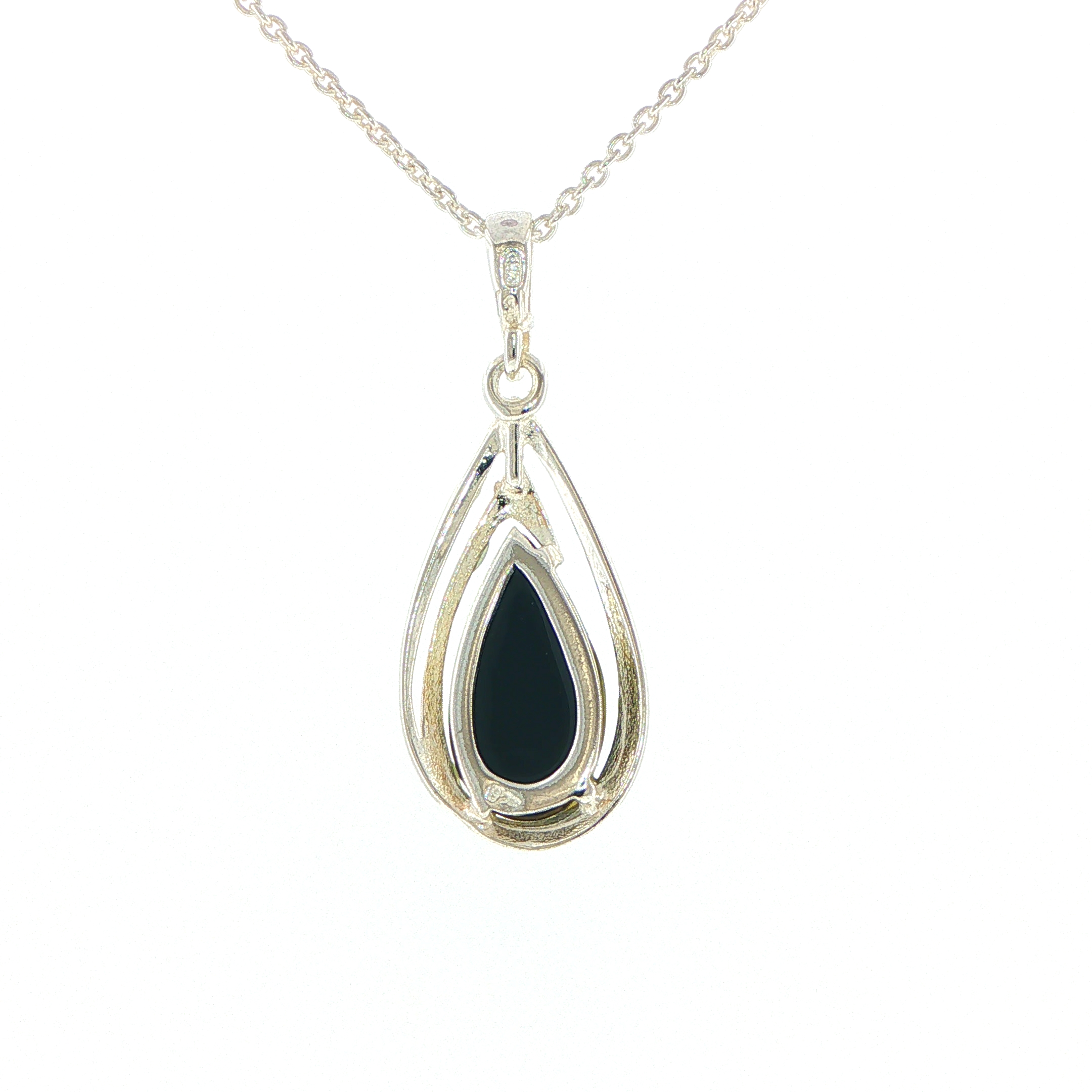 Green Amber Teardrop Pendant Necklace in Silver - Image 8