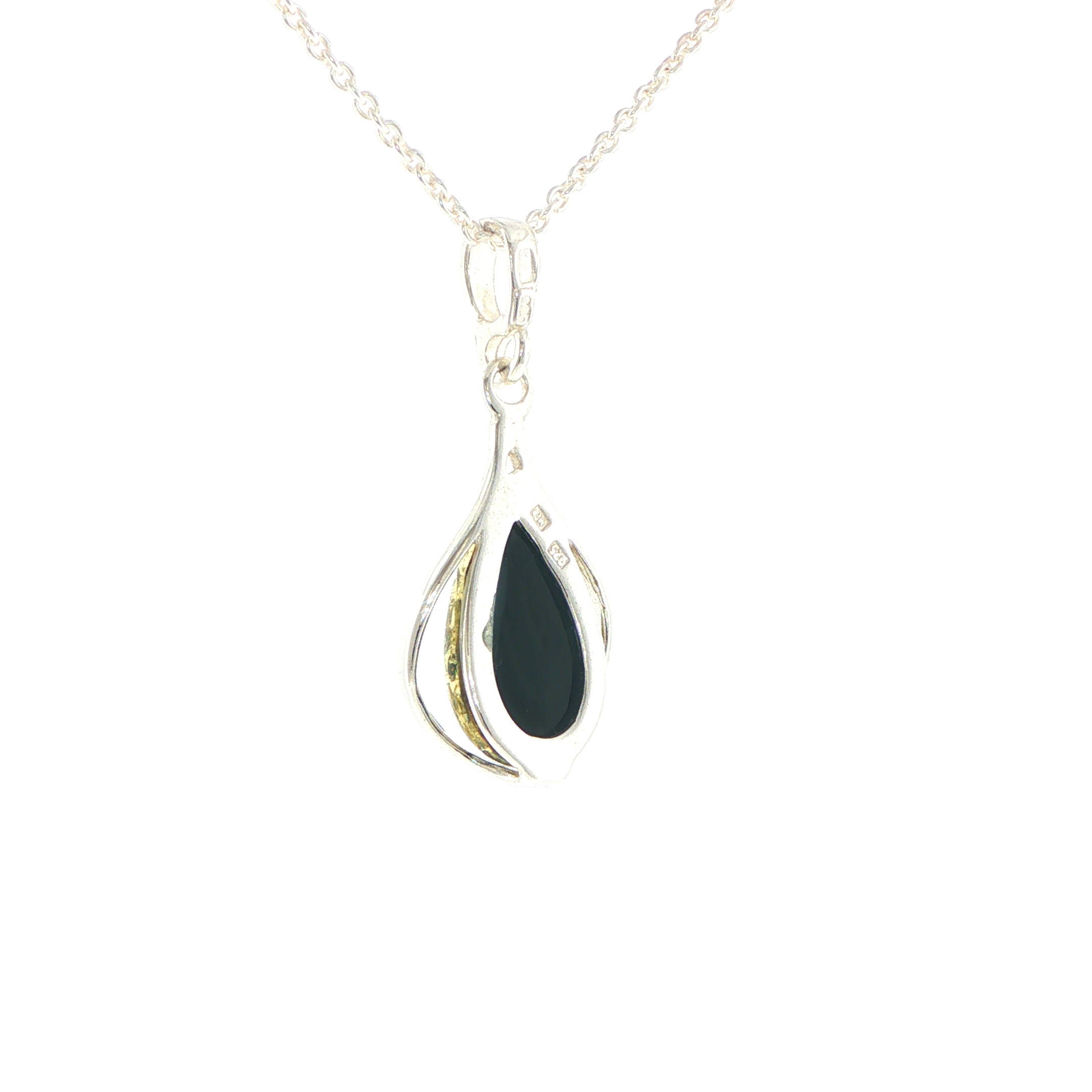 Teardrop Green Amber Cabochon Pendant Necklace in Silver - Image 8