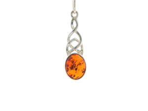 Celtic Knot Orange Amber Pendant Necklace in Silver