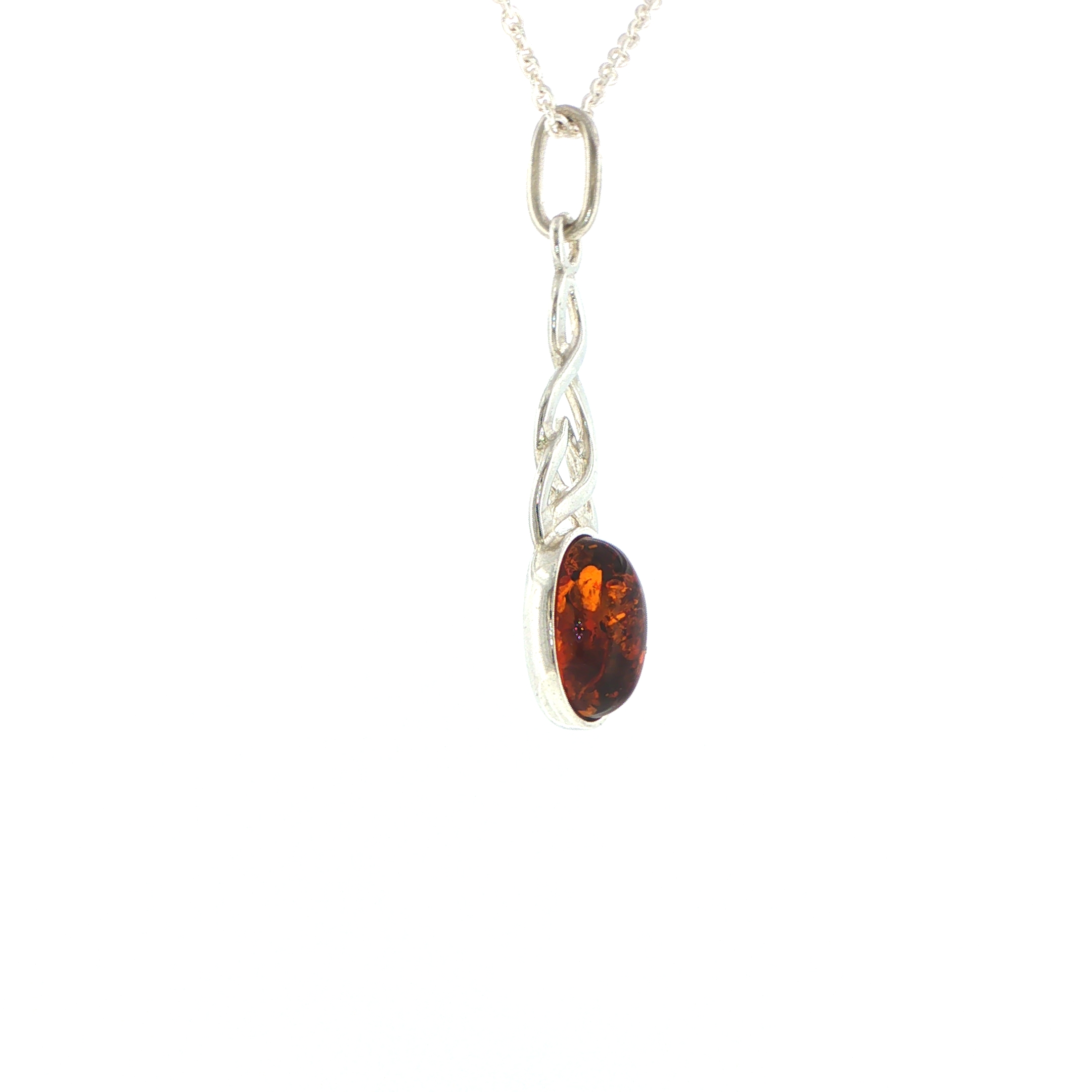 Celtic Knot Orange Amber Pendant Necklace in Silver - Image 2