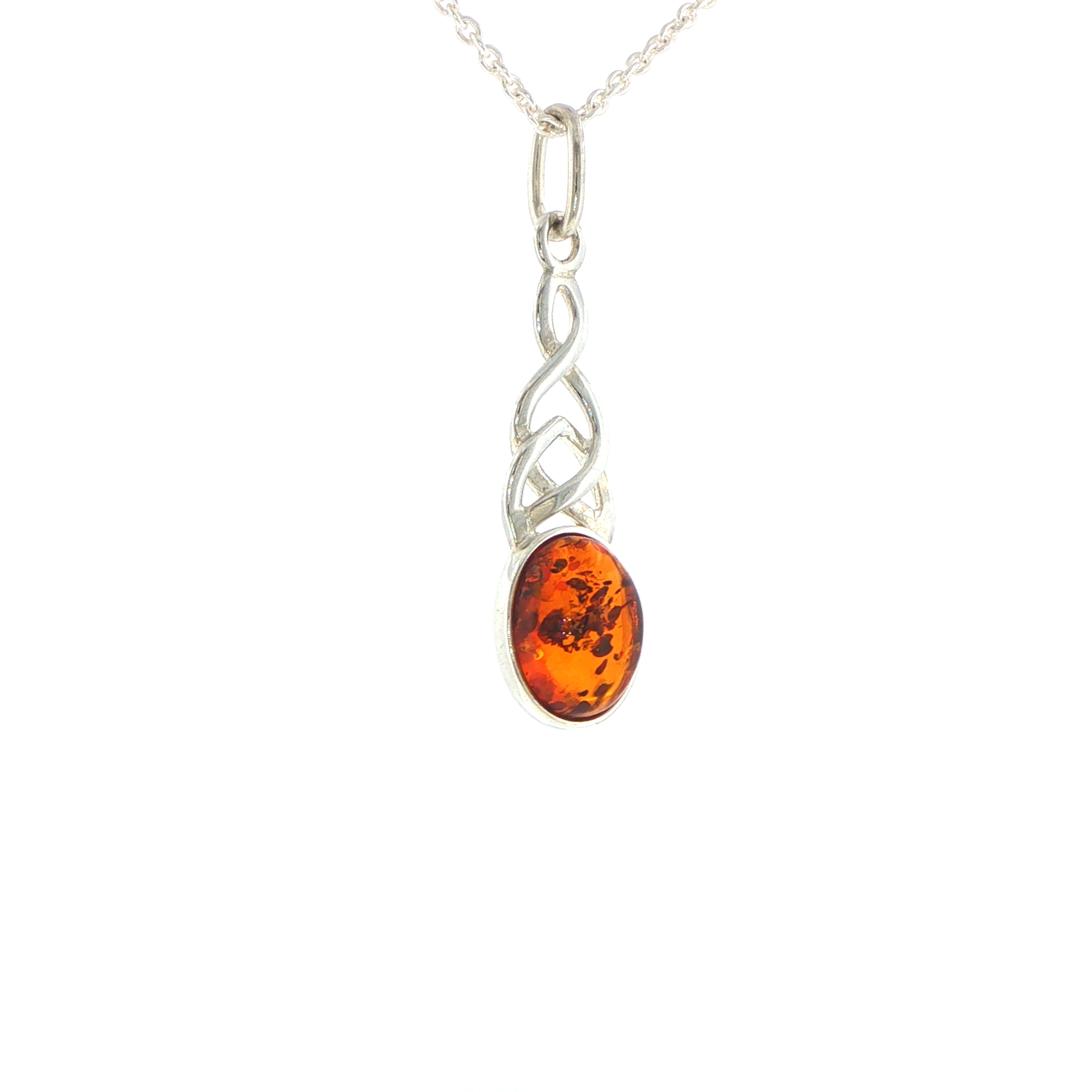 Celtic Knot Orange Amber Pendant Necklace in Silver - Image 3