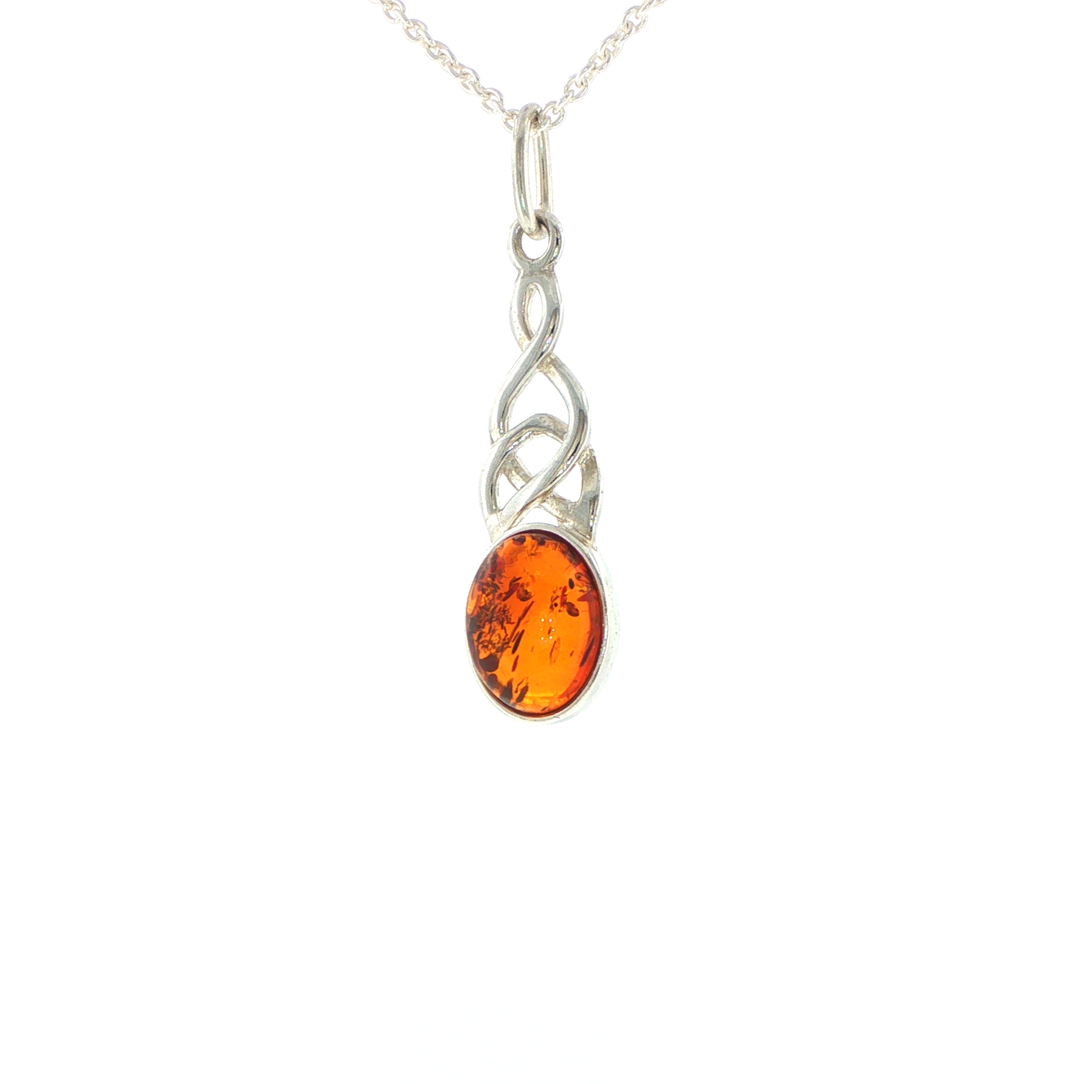Celtic Knot Orange Amber Pendant Necklace in Silver - Image 4