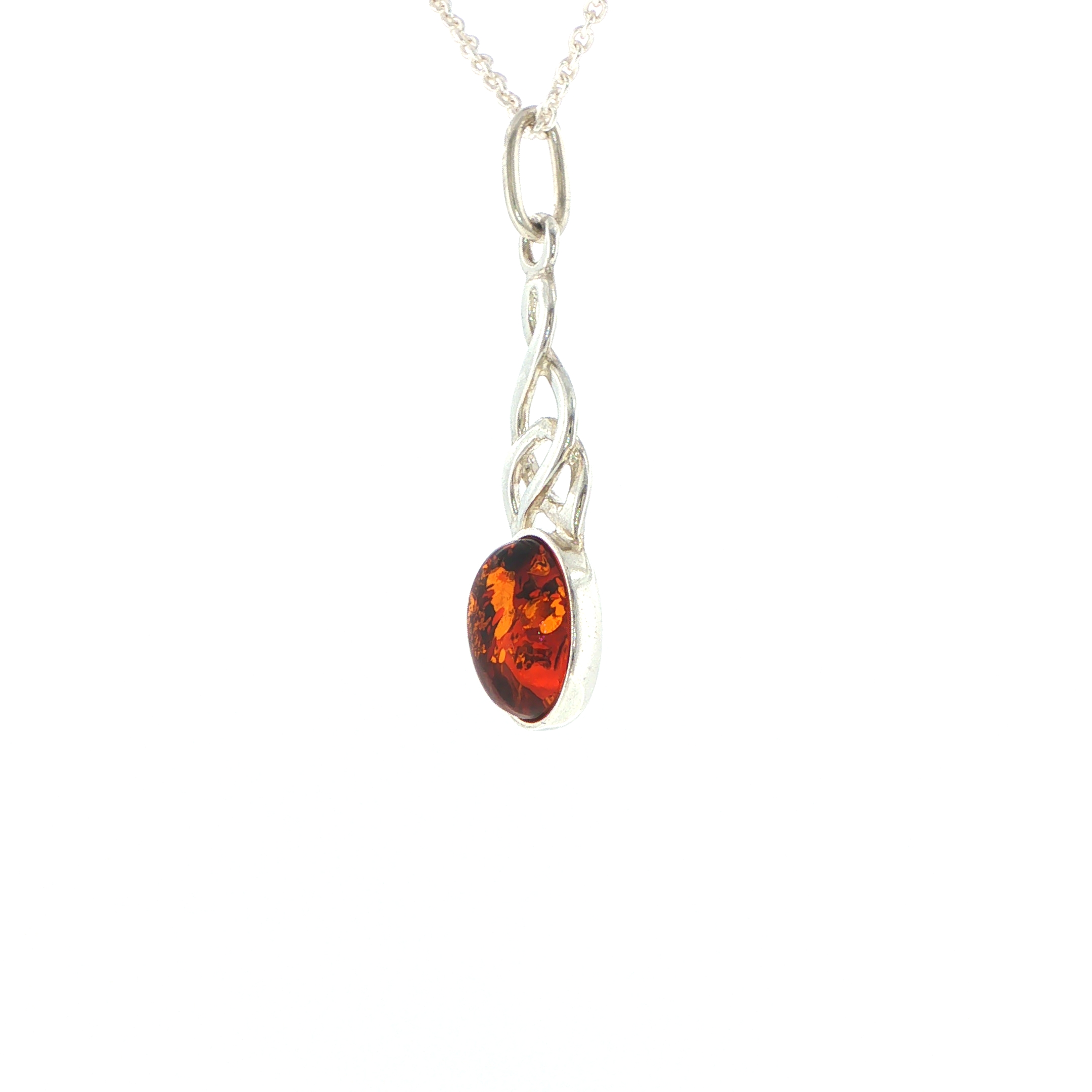 Celtic Knot Orange Amber Pendant Necklace in Silver - Image 5