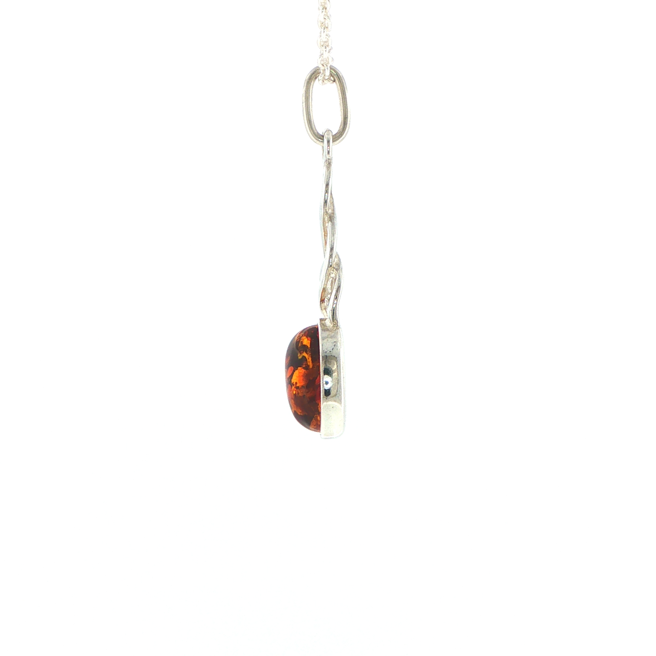 Celtic Knot Orange Amber Pendant Necklace in Silver - Image 6