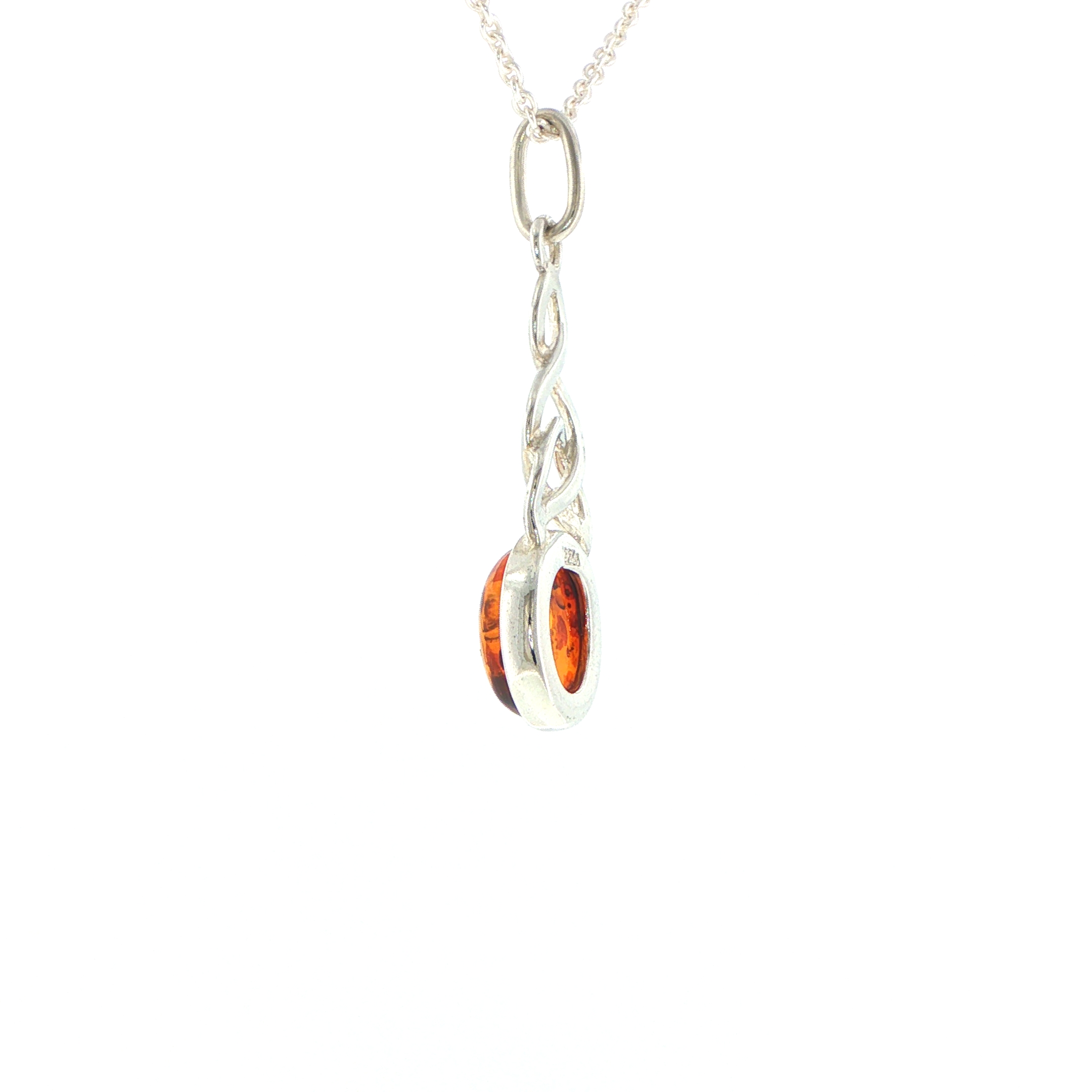 Celtic Knot Orange Amber Pendant Necklace in Silver - Image 7