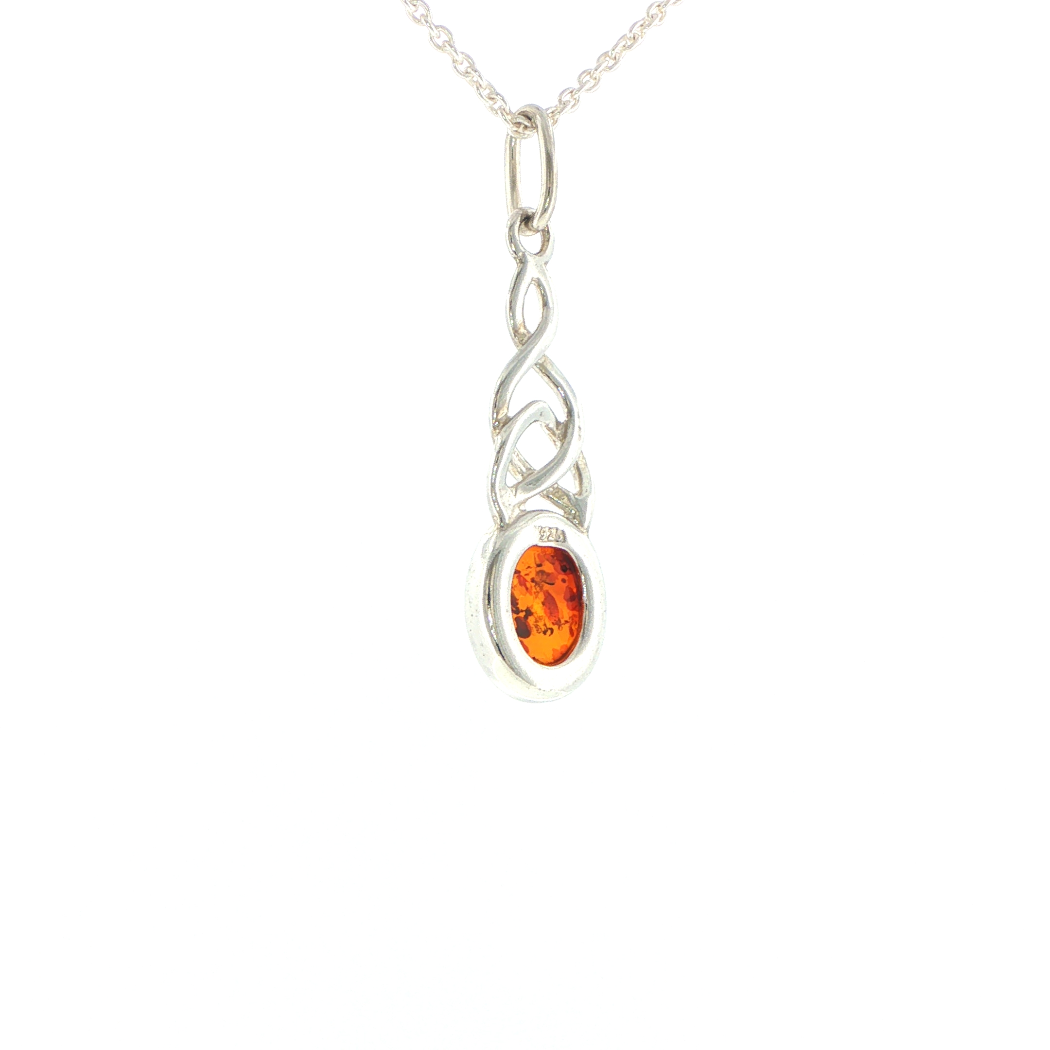 Celtic Knot Orange Amber Pendant Necklace in Silver - Image 8