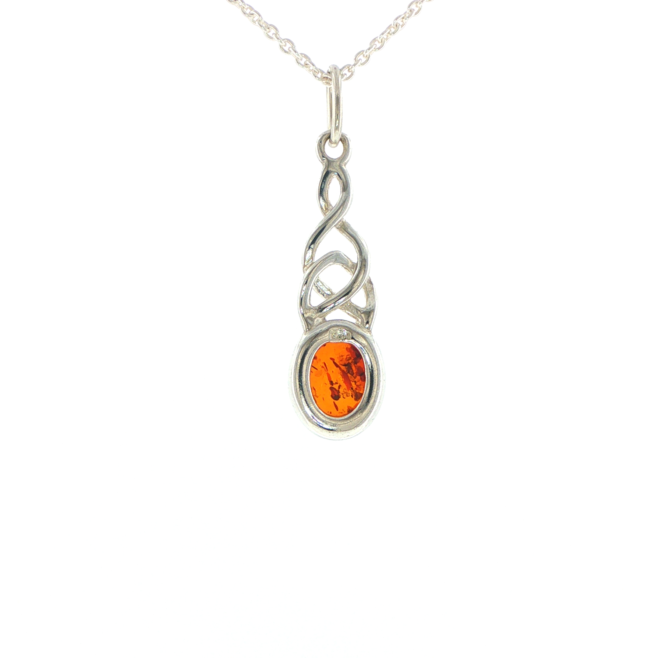 Celtic Knot Orange Amber Pendant Necklace in Silver - Image 9