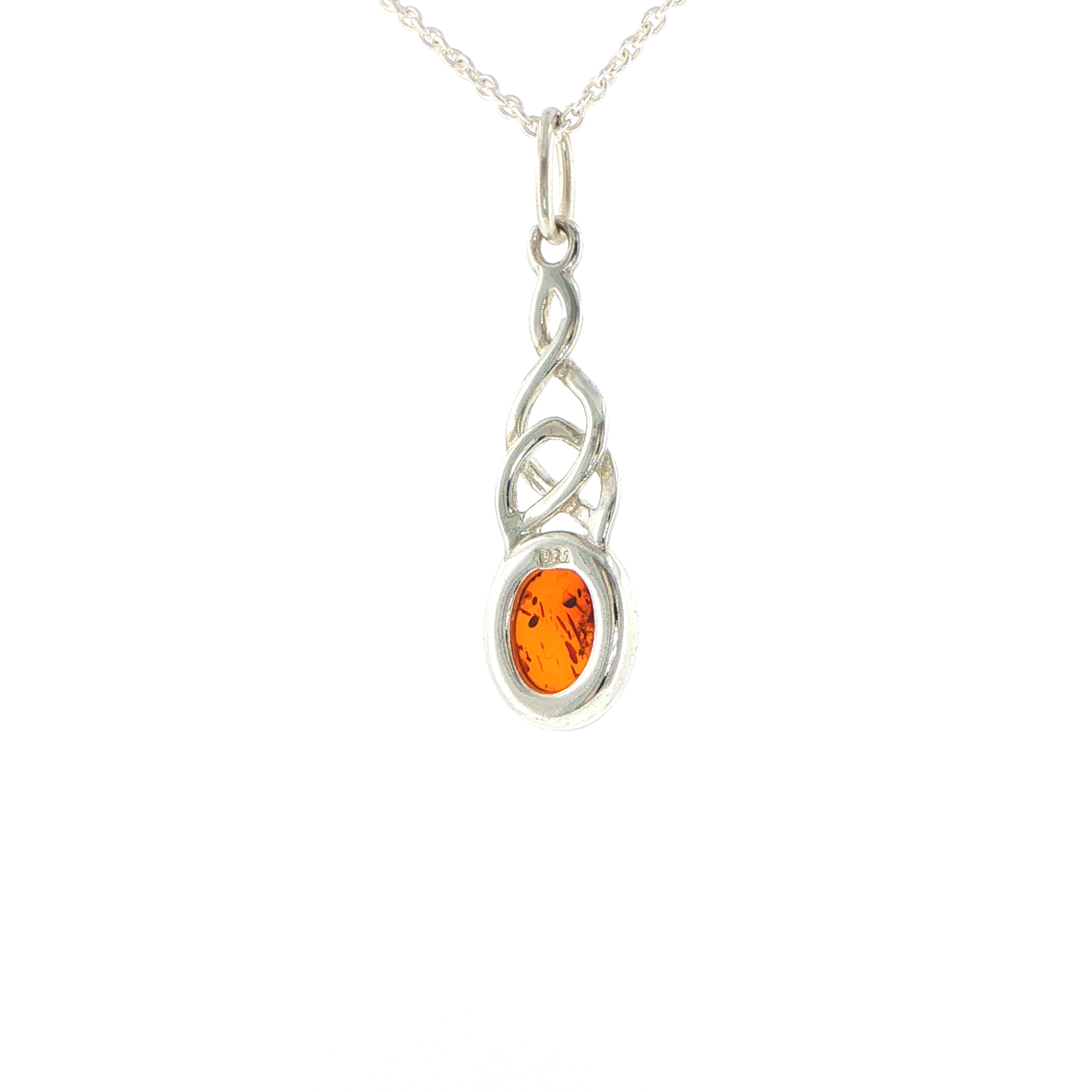 Celtic Knot Orange Amber Pendant Necklace in Silver - Image 10