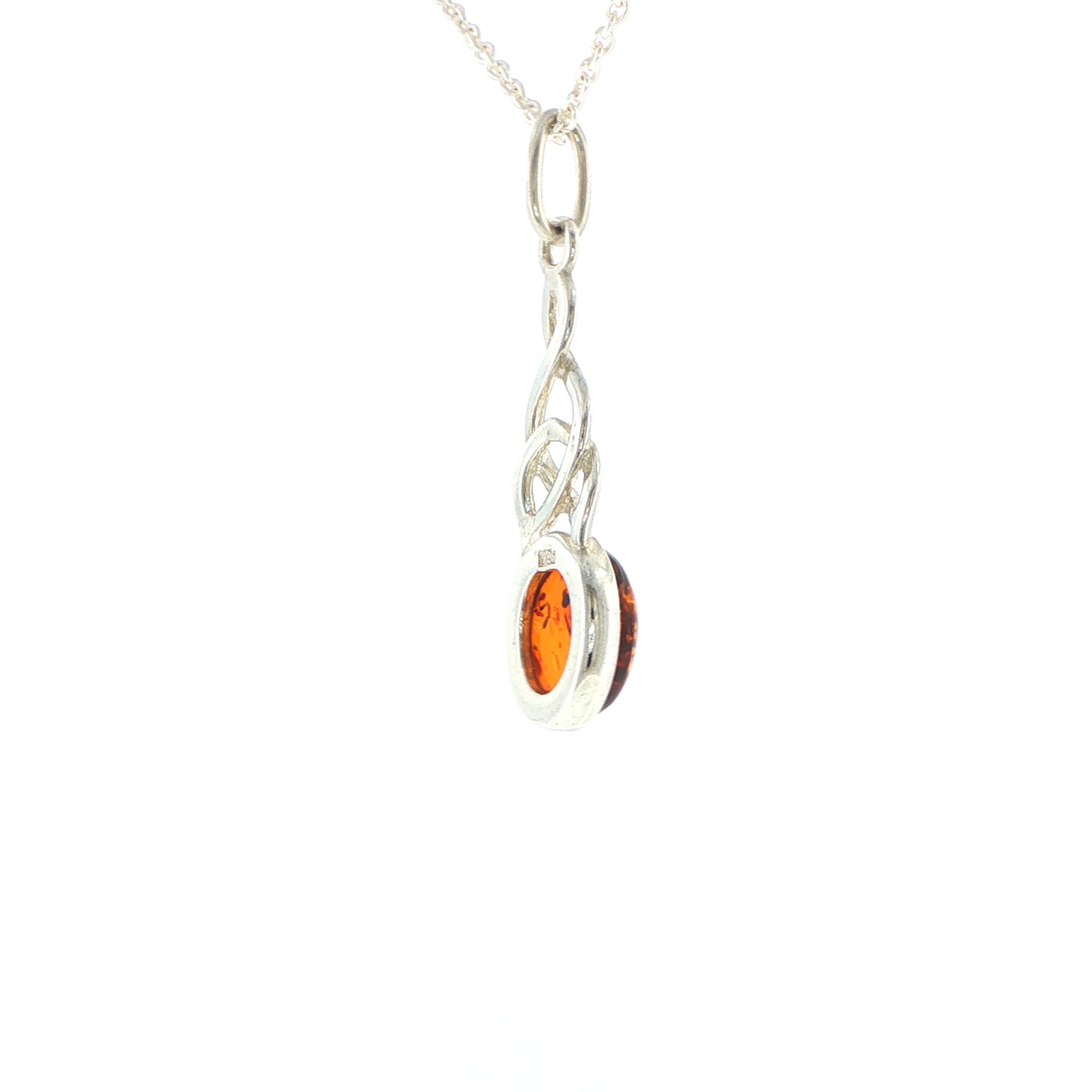 Celtic Knot Orange Amber Pendant Necklace in Silver - Image 11