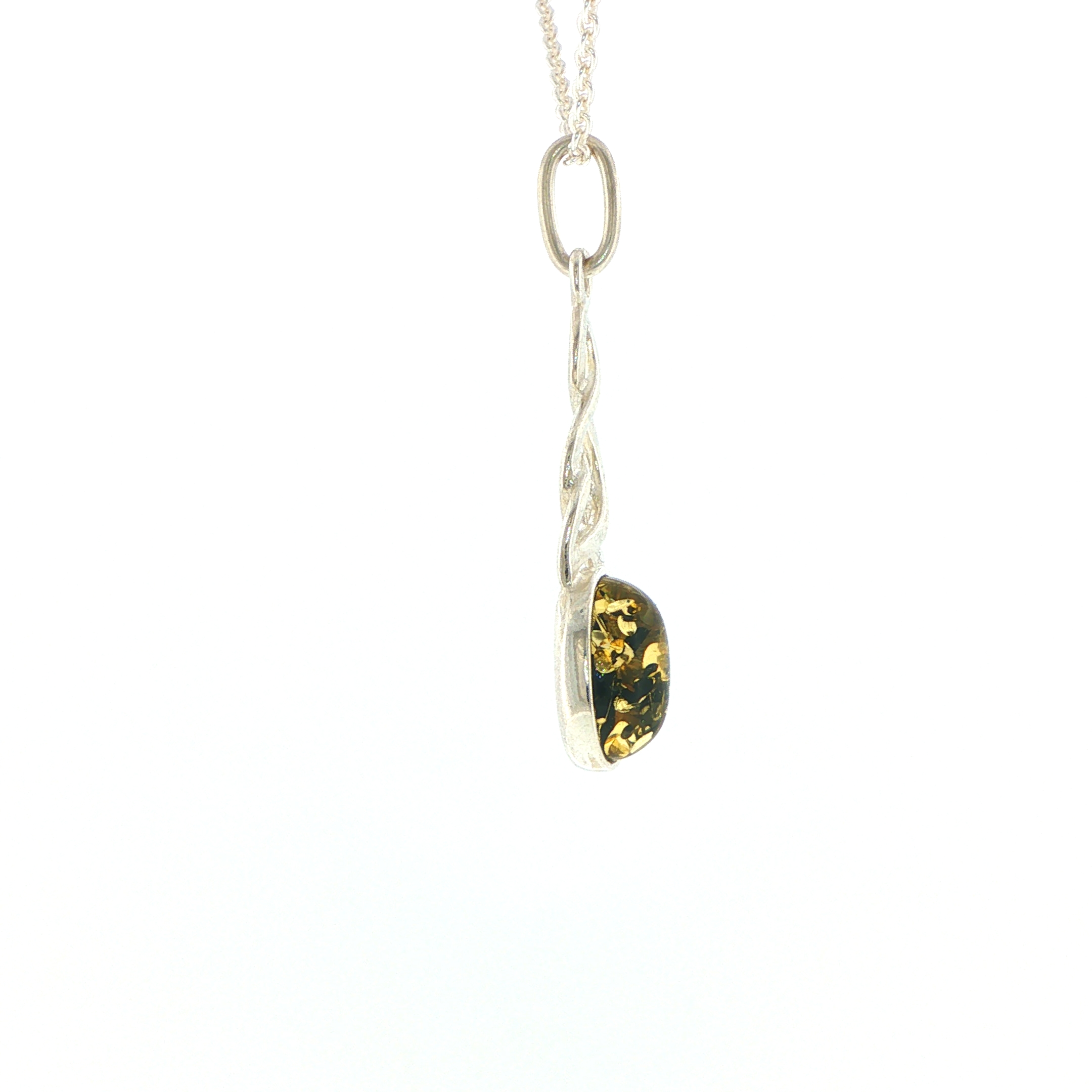 Celtic Knot Green Amber Pendant Necklace in Silver - Image 13