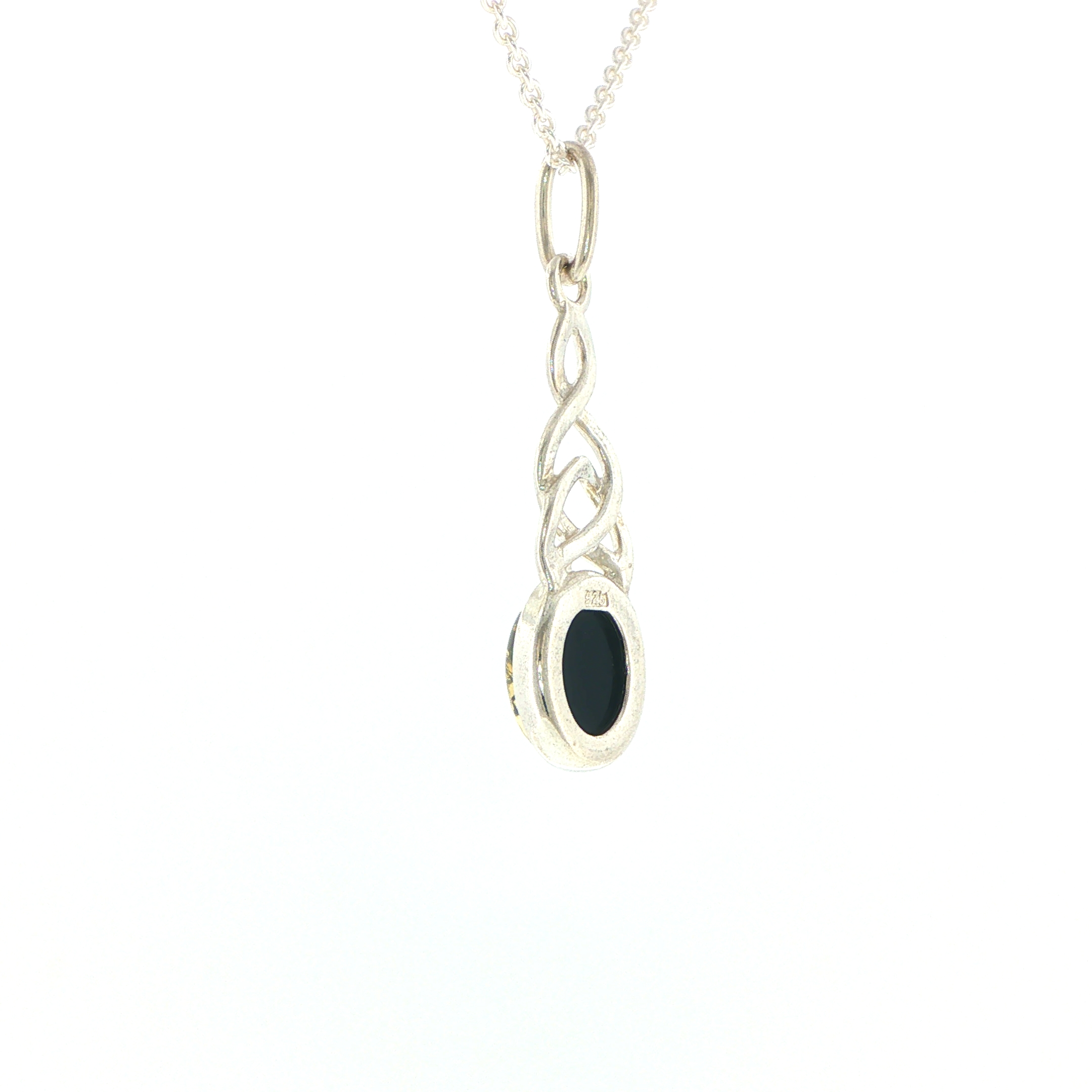 Celtic Knot Green Amber Pendant Necklace in Silver - Image 8