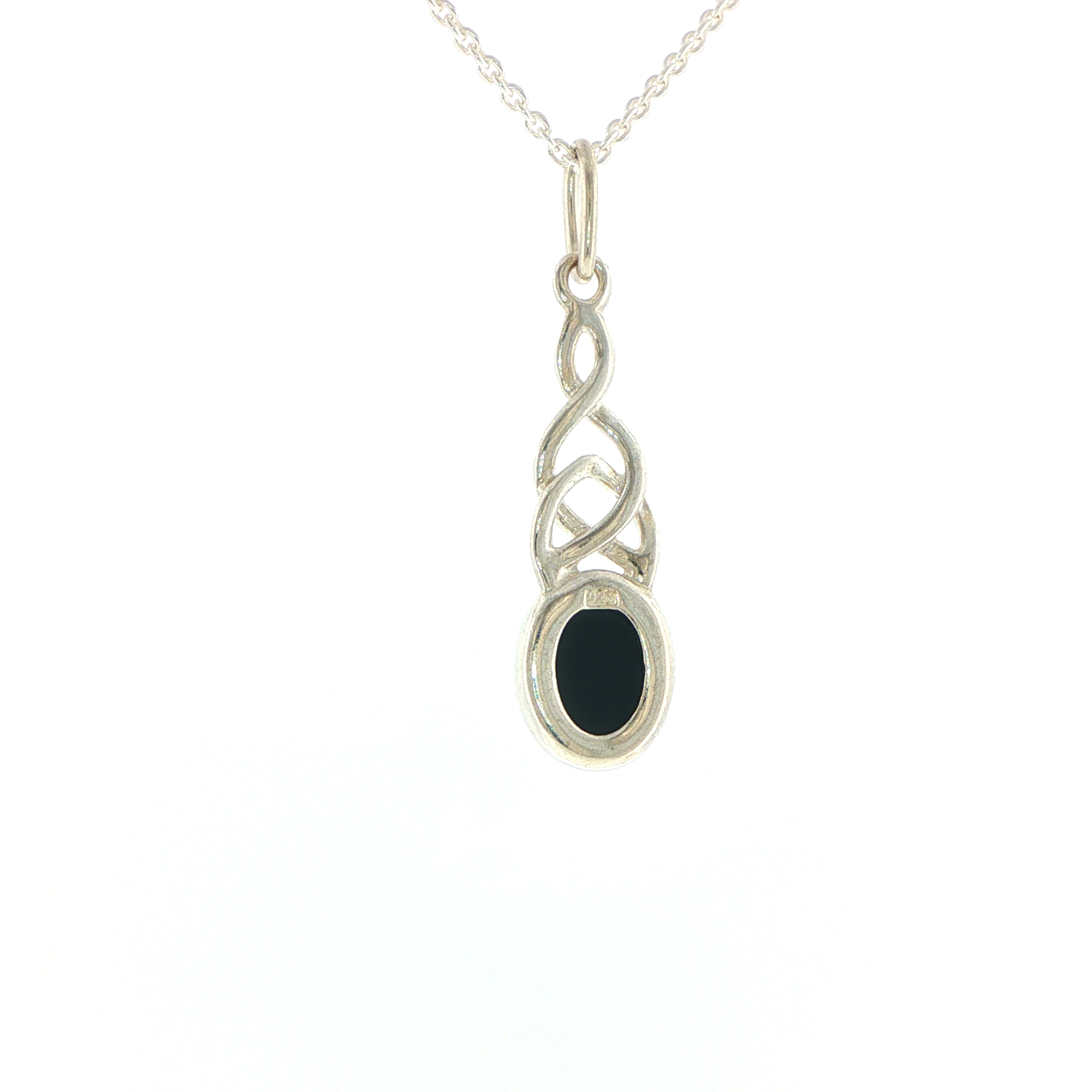 Celtic Knot Green Amber Pendant Necklace in Silver - Image 9