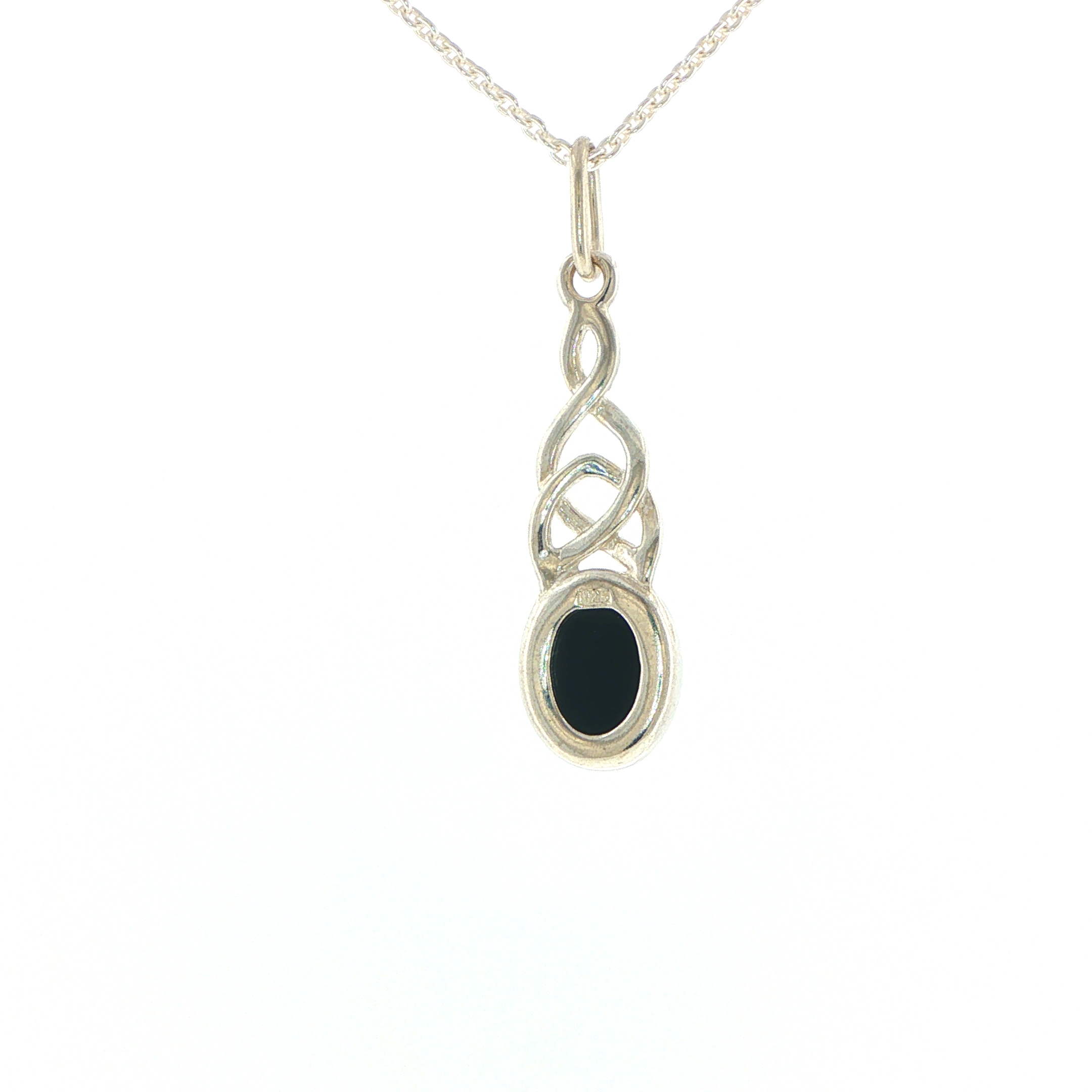 Celtic Knot Green Amber Pendant Necklace in Silver - Image 10