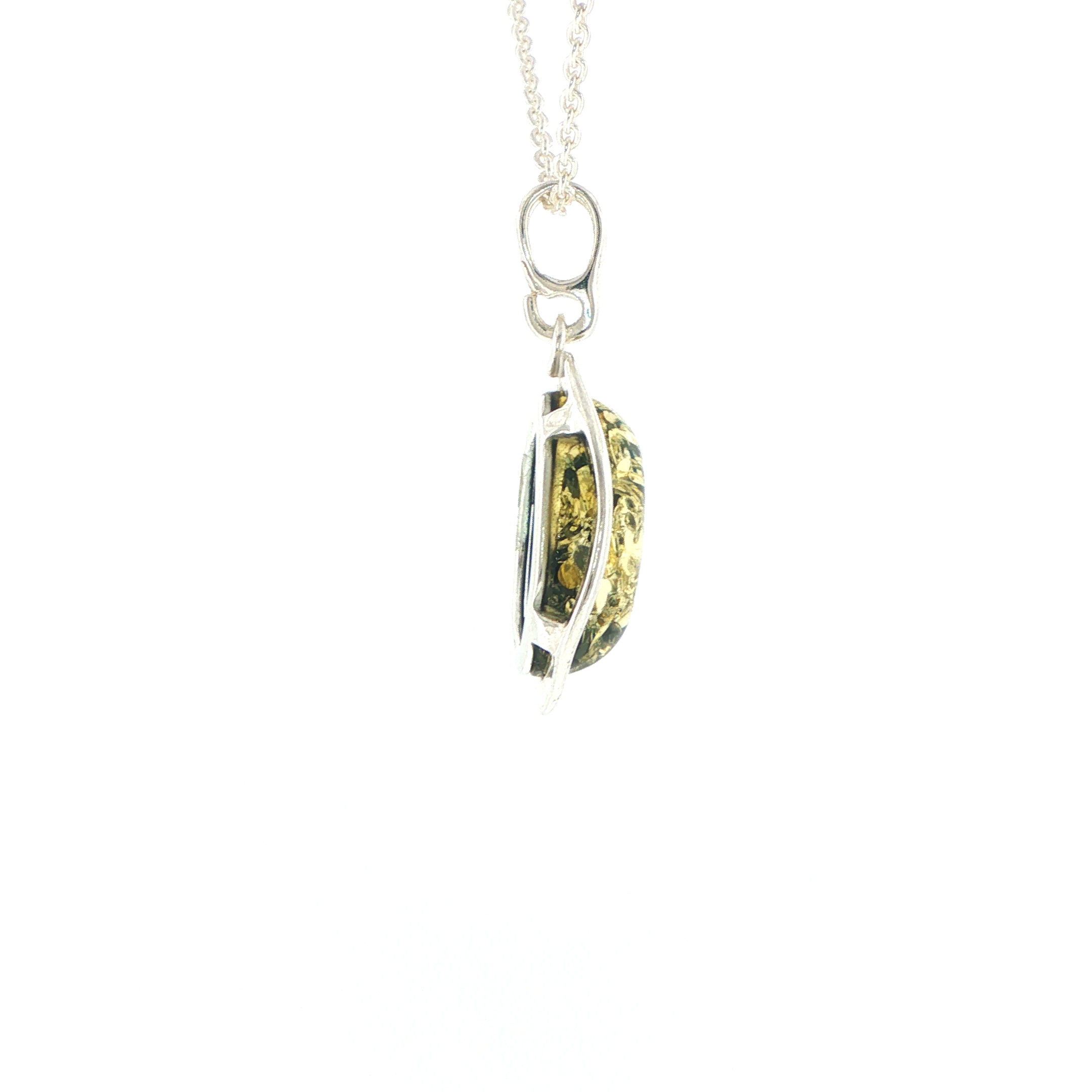 Oval Green Amber Wave Pendant Necklace in Silver Medium - Image 10