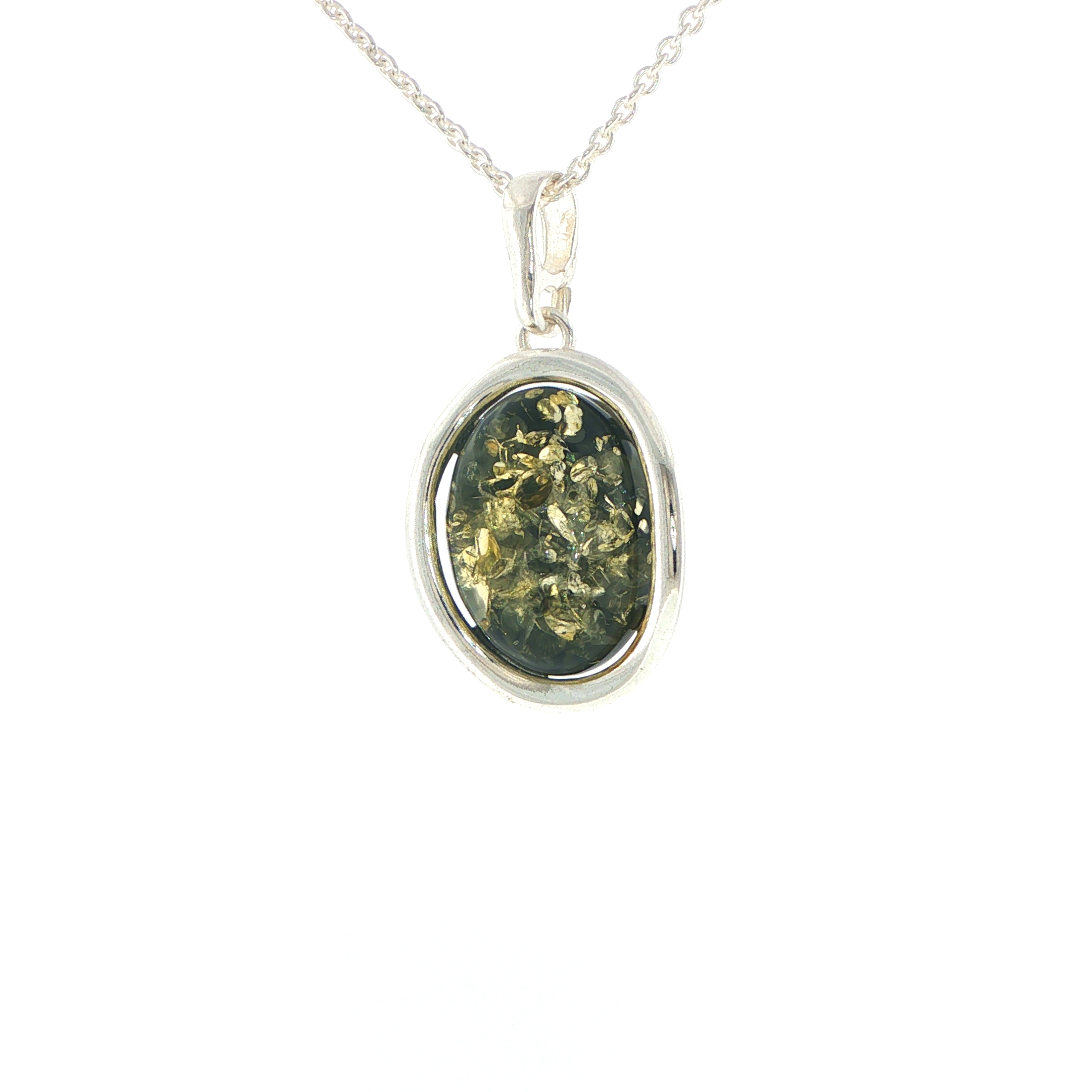 Oval Green Amber Wave Pendant Necklace in Silver Medium - Image 4