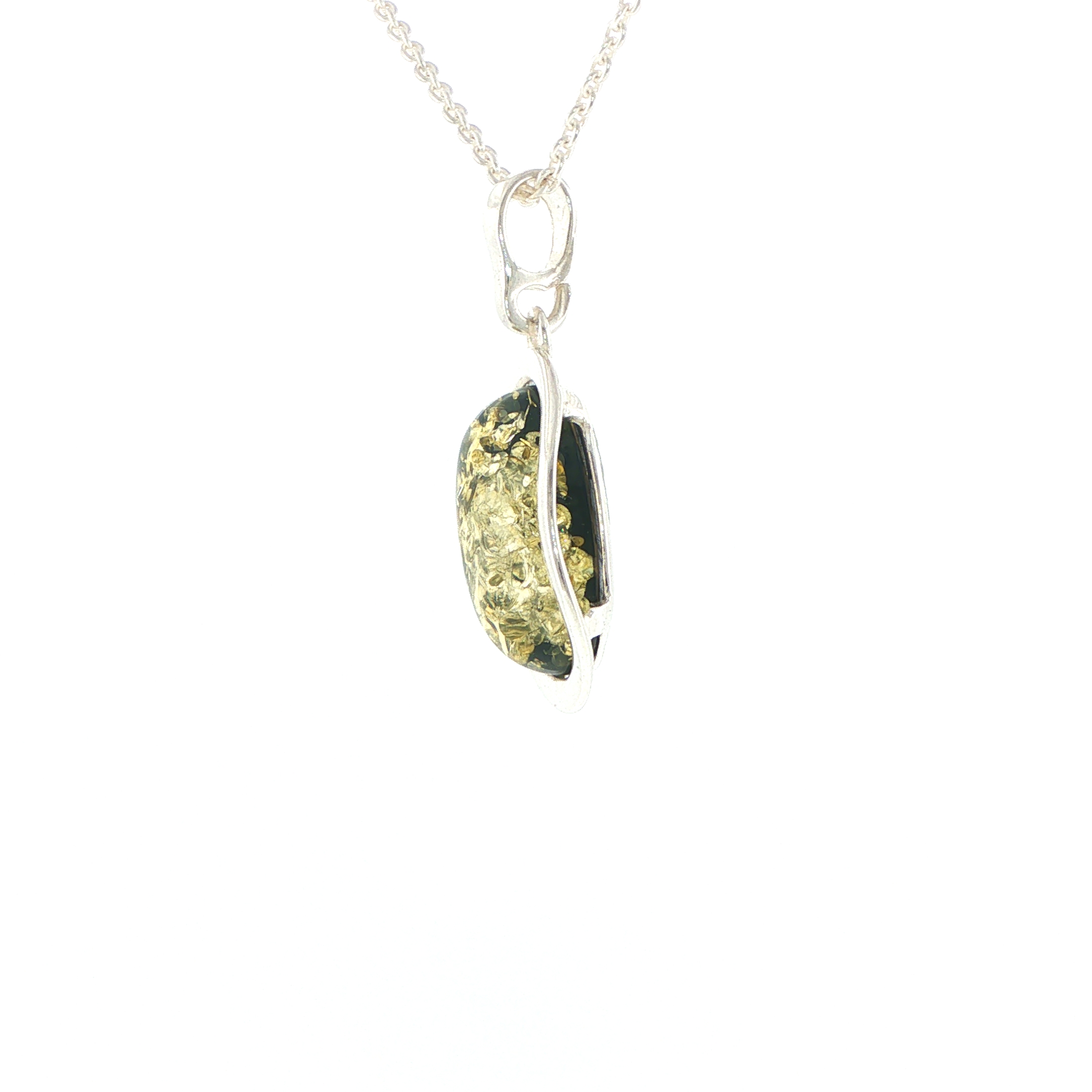 Oval Green Amber Wave Pendant Necklace in Silver Medium - Image 5