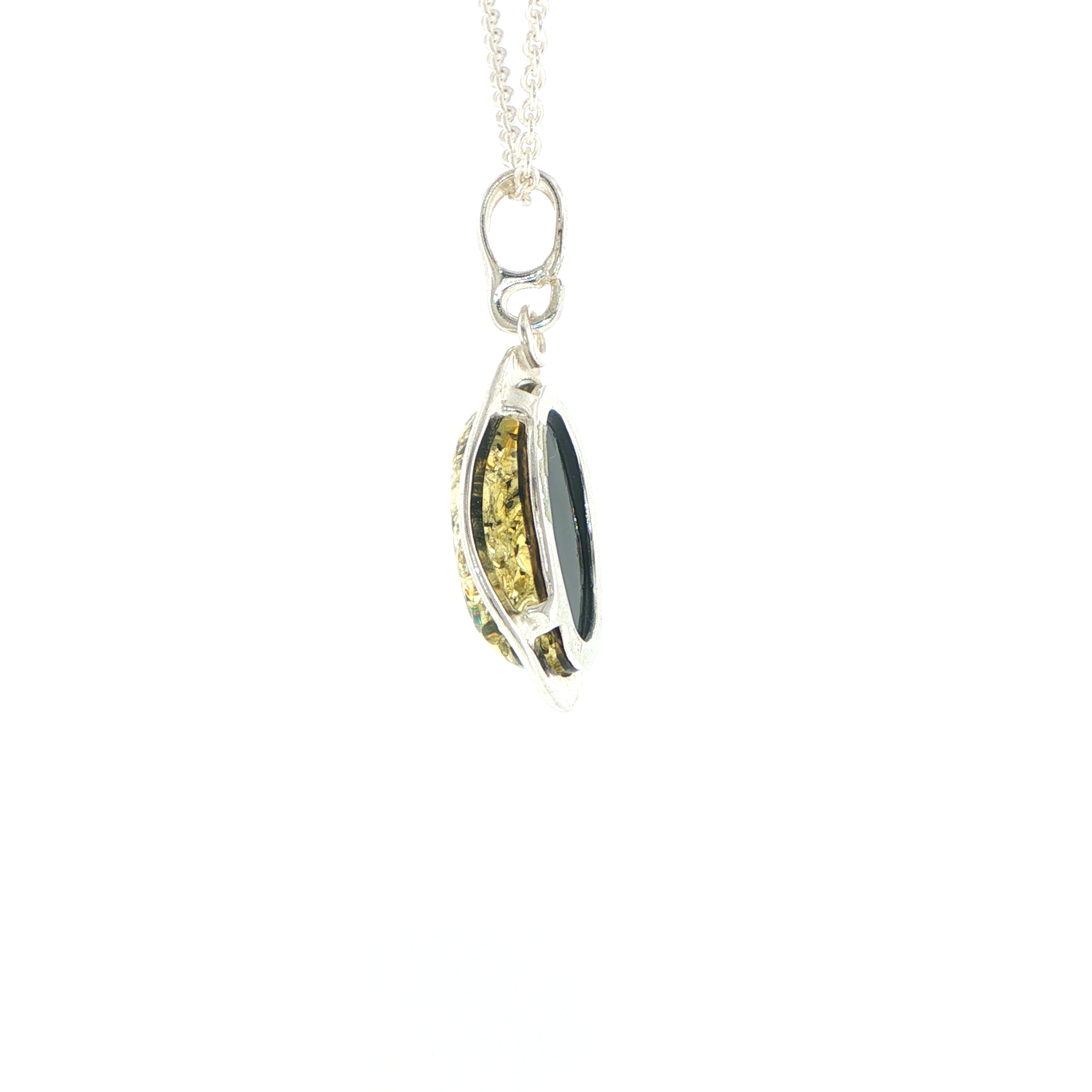 Oval Green Amber Wave Pendant Necklace in Silver Medium - Image 6