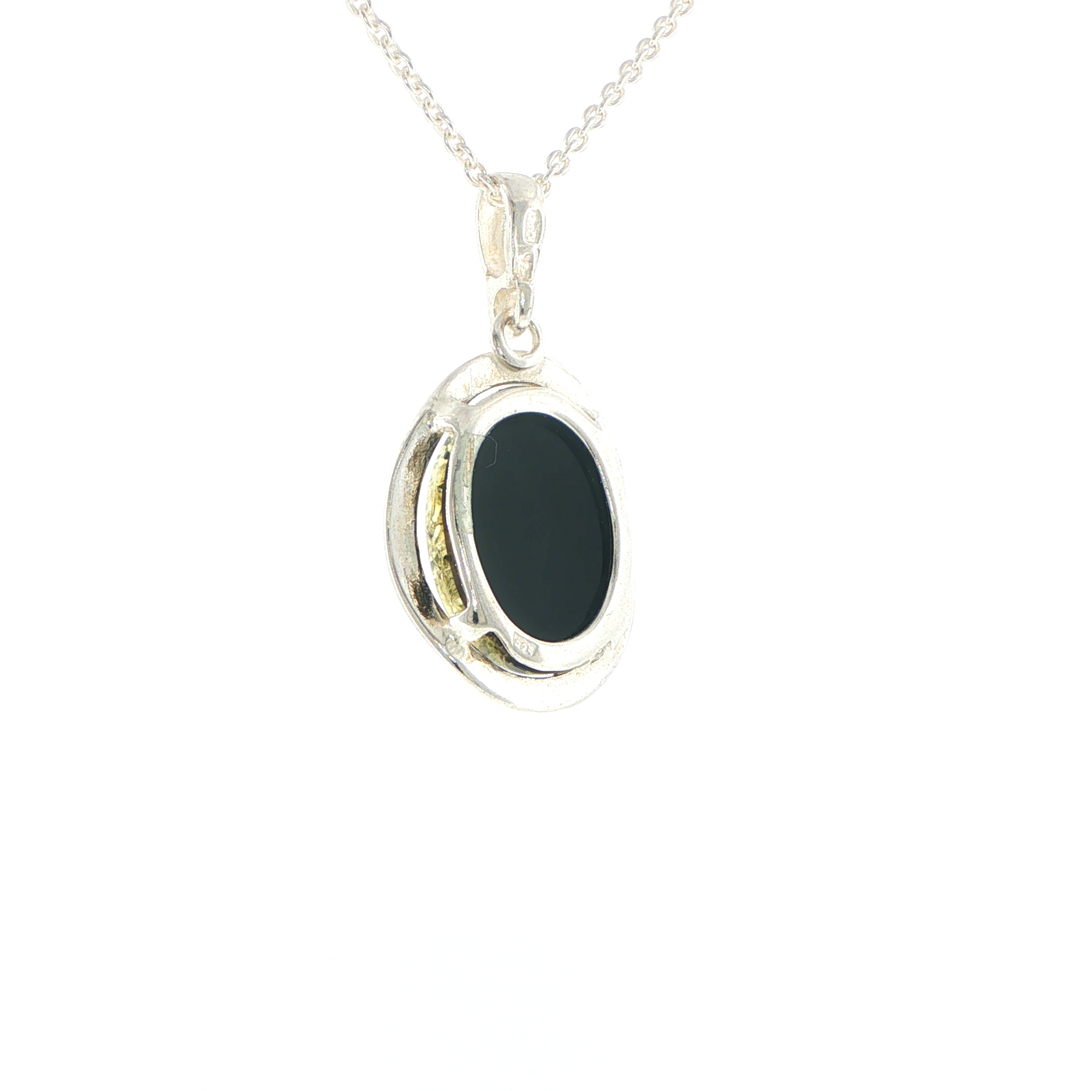 Oval Green Amber Wave Pendant Necklace in Silver Medium - Image 7