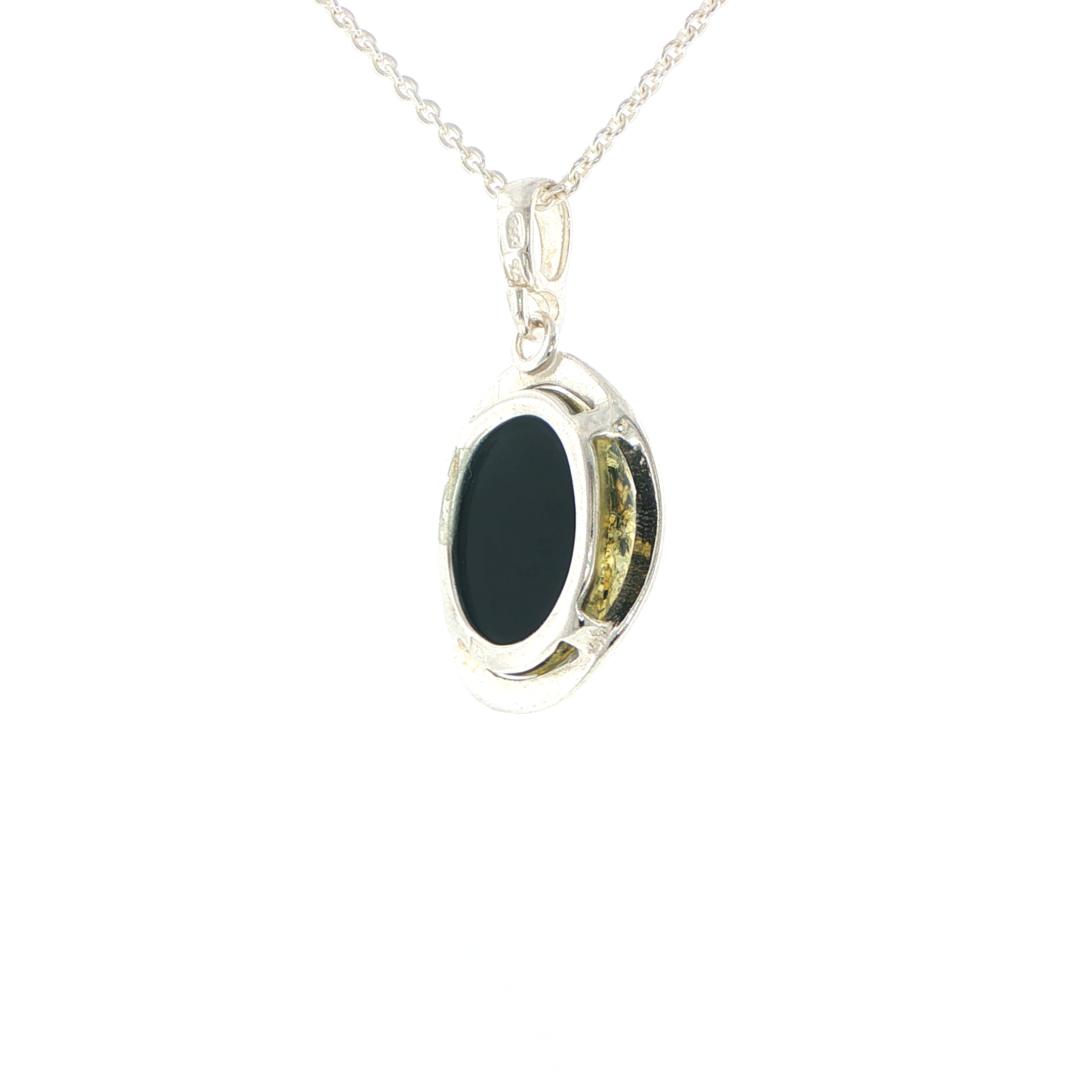 Oval Green Amber Wave Pendant Necklace in Silver Medium - Image 8