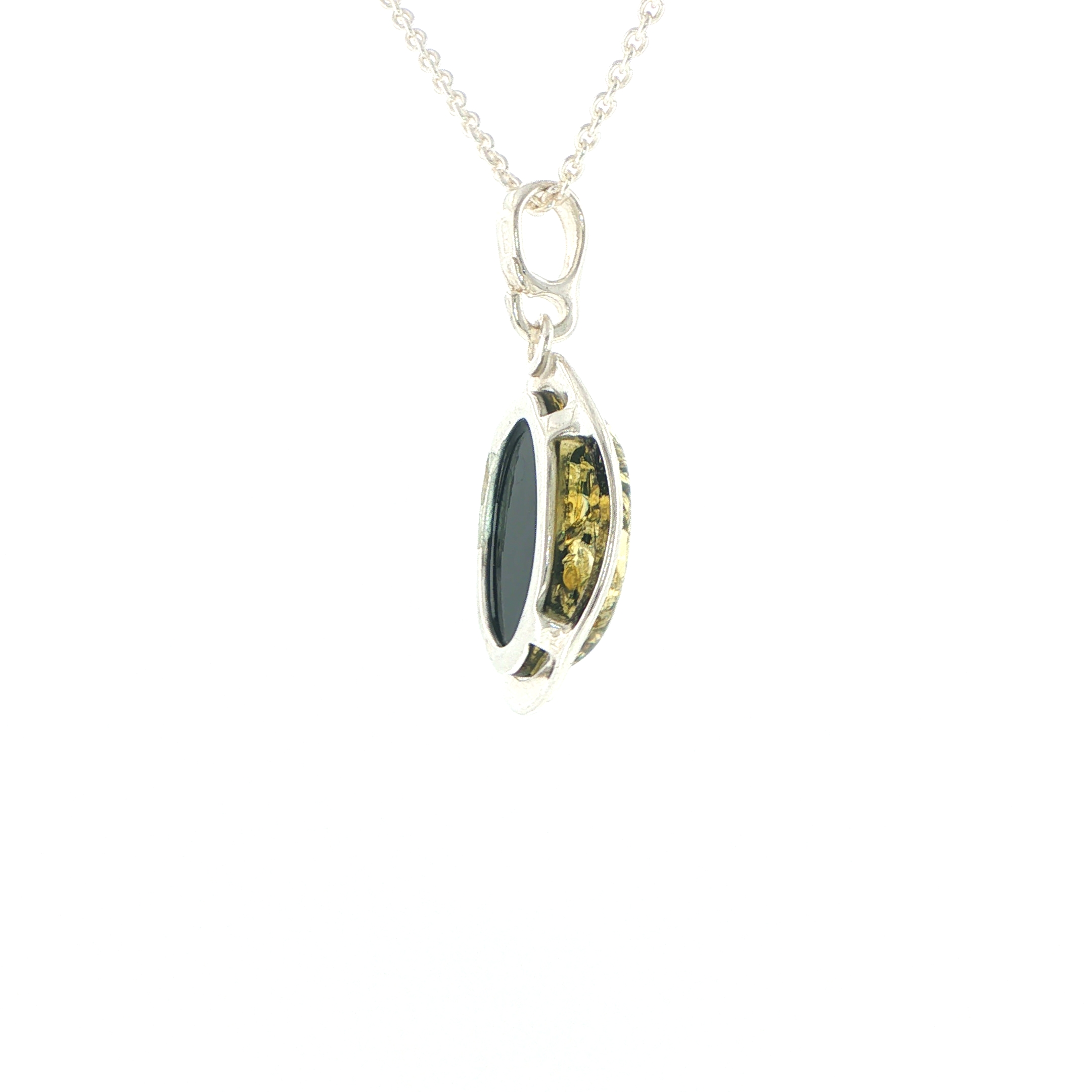 Oval Green Amber Wave Pendant Necklace in Silver Medium - Image 9