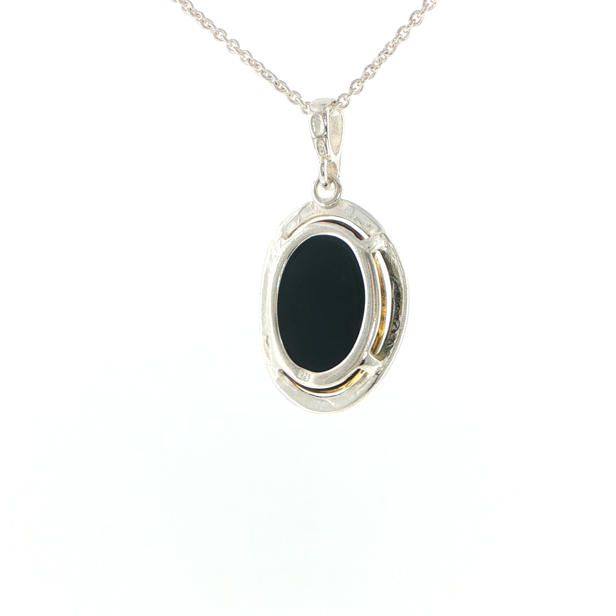 Oval Green Amber Wave Pendant Necklace in Silver Large - Image 10