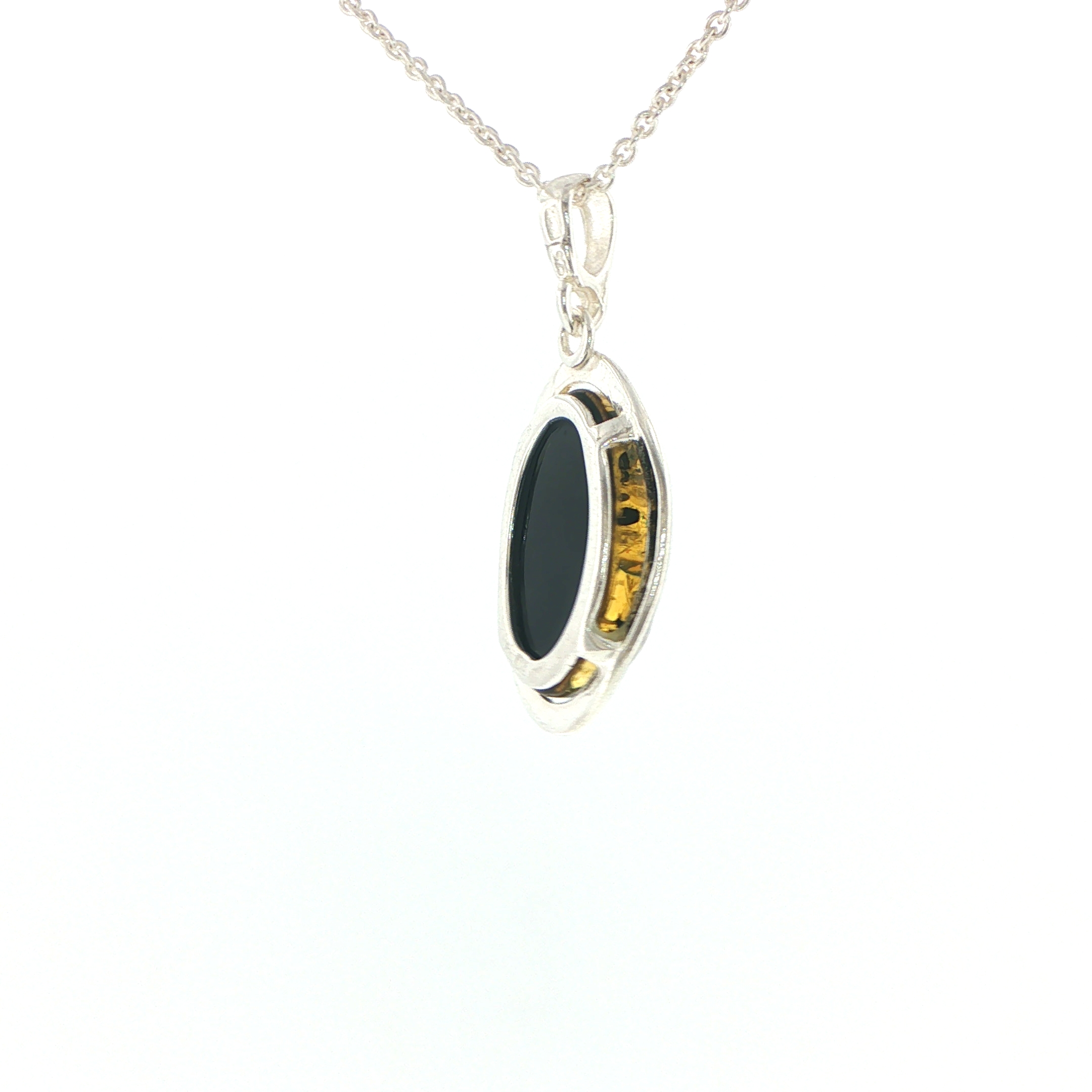 Oval Green Amber Wave Pendant Necklace in Silver Large - Image 11