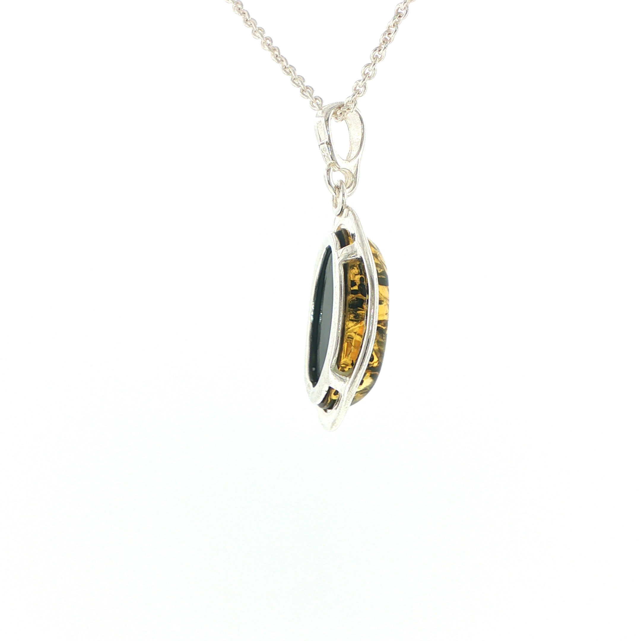 Oval Green Amber Wave Pendant Necklace in Silver Large - Image 12