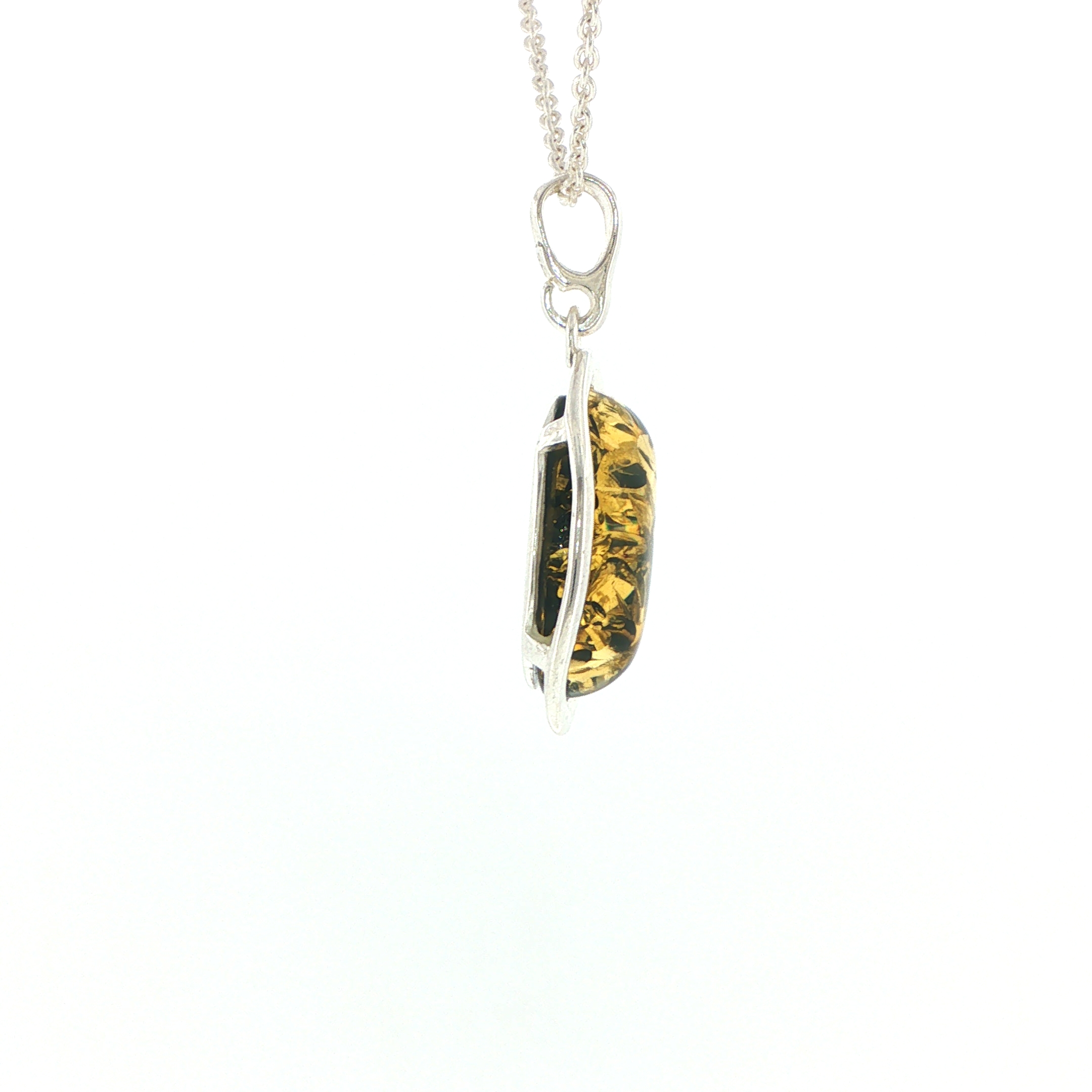 Oval Green Amber Wave Pendant Necklace in Silver Large - Image 13