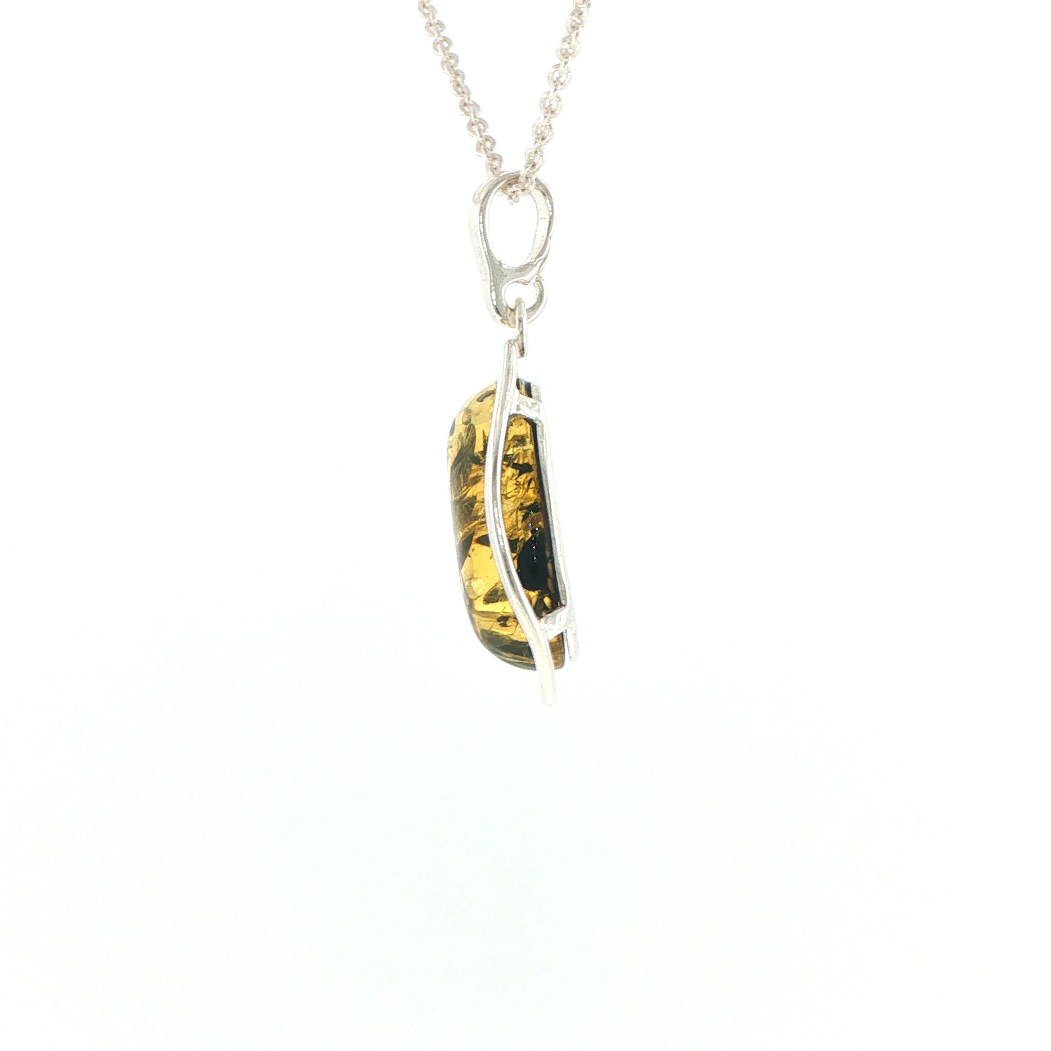 Oval Green Amber Wave Pendant Necklace in Silver Large - Image 6
