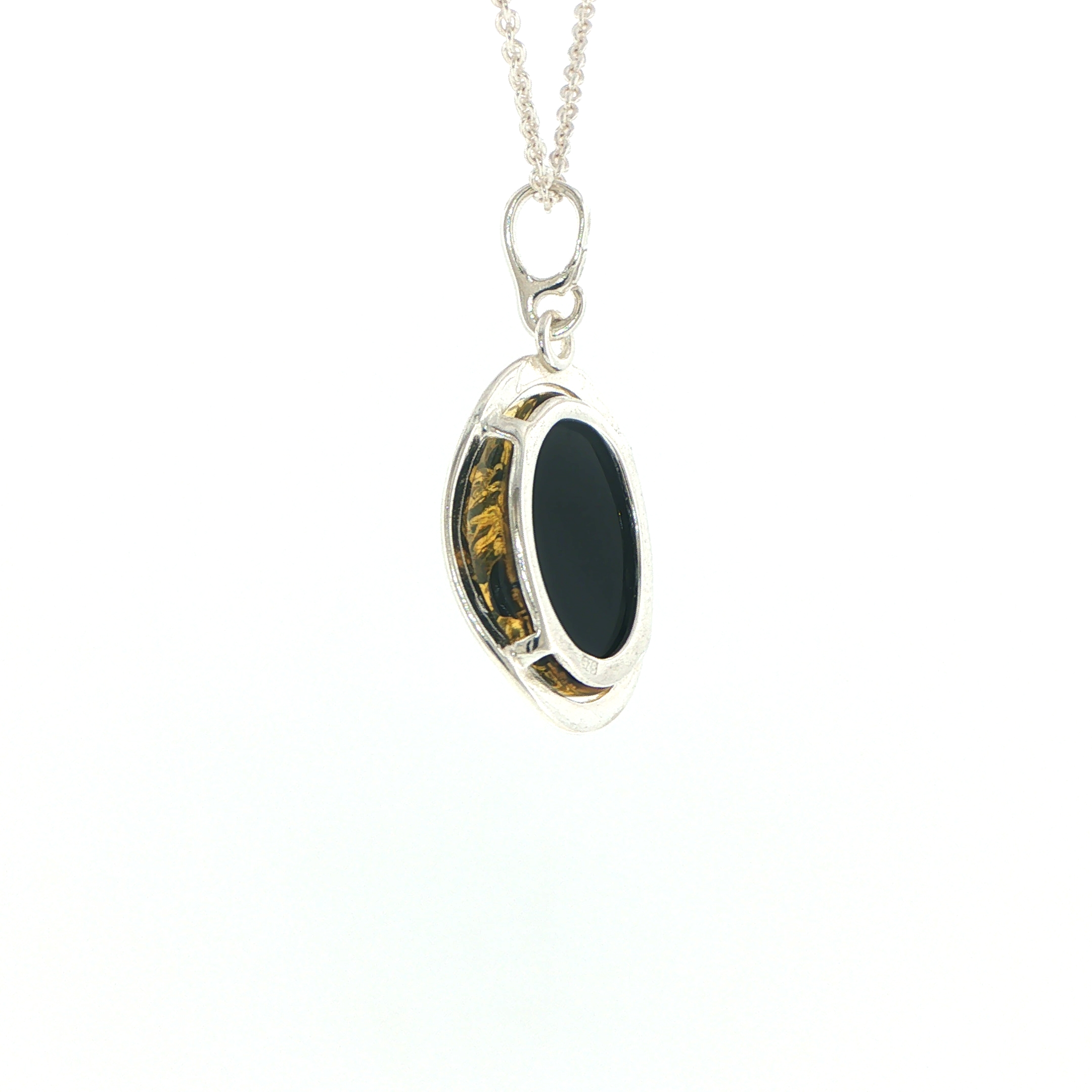 Oval Green Amber Wave Pendant Necklace in Silver Large - Image 7