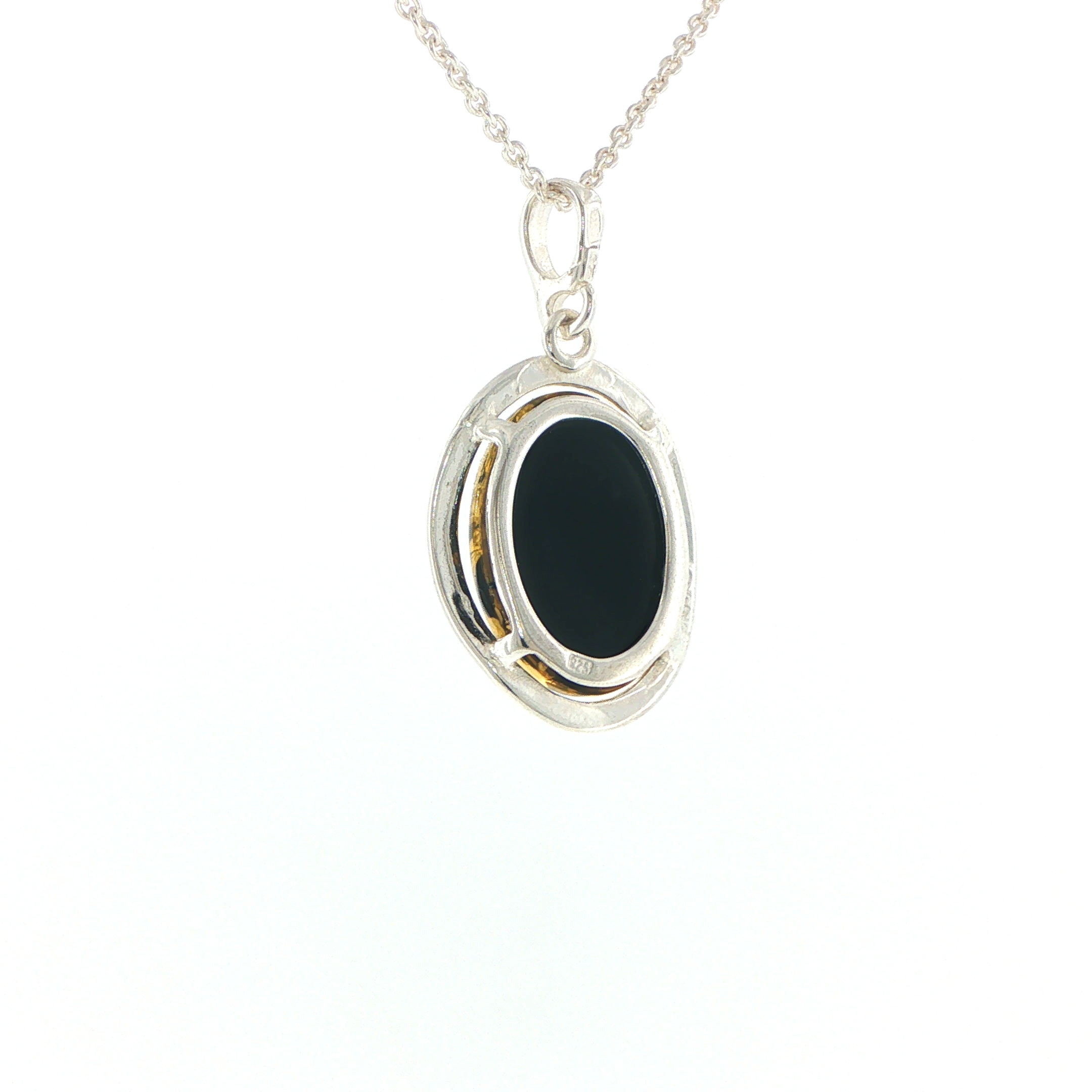 Oval Green Amber Wave Pendant Necklace in Silver Large - Image 8