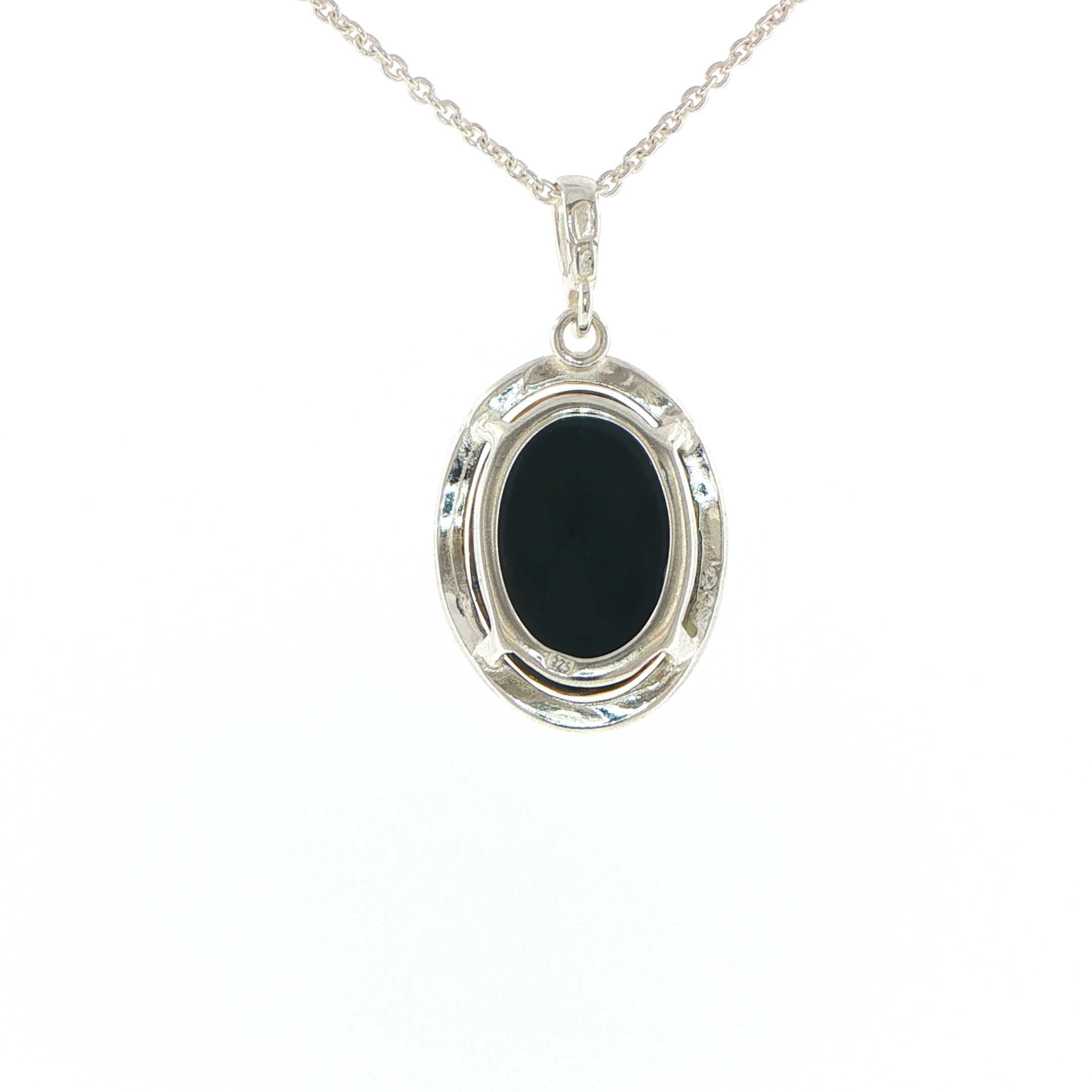 Oval Green Amber Wave Pendant Necklace in Silver Large - Image 9