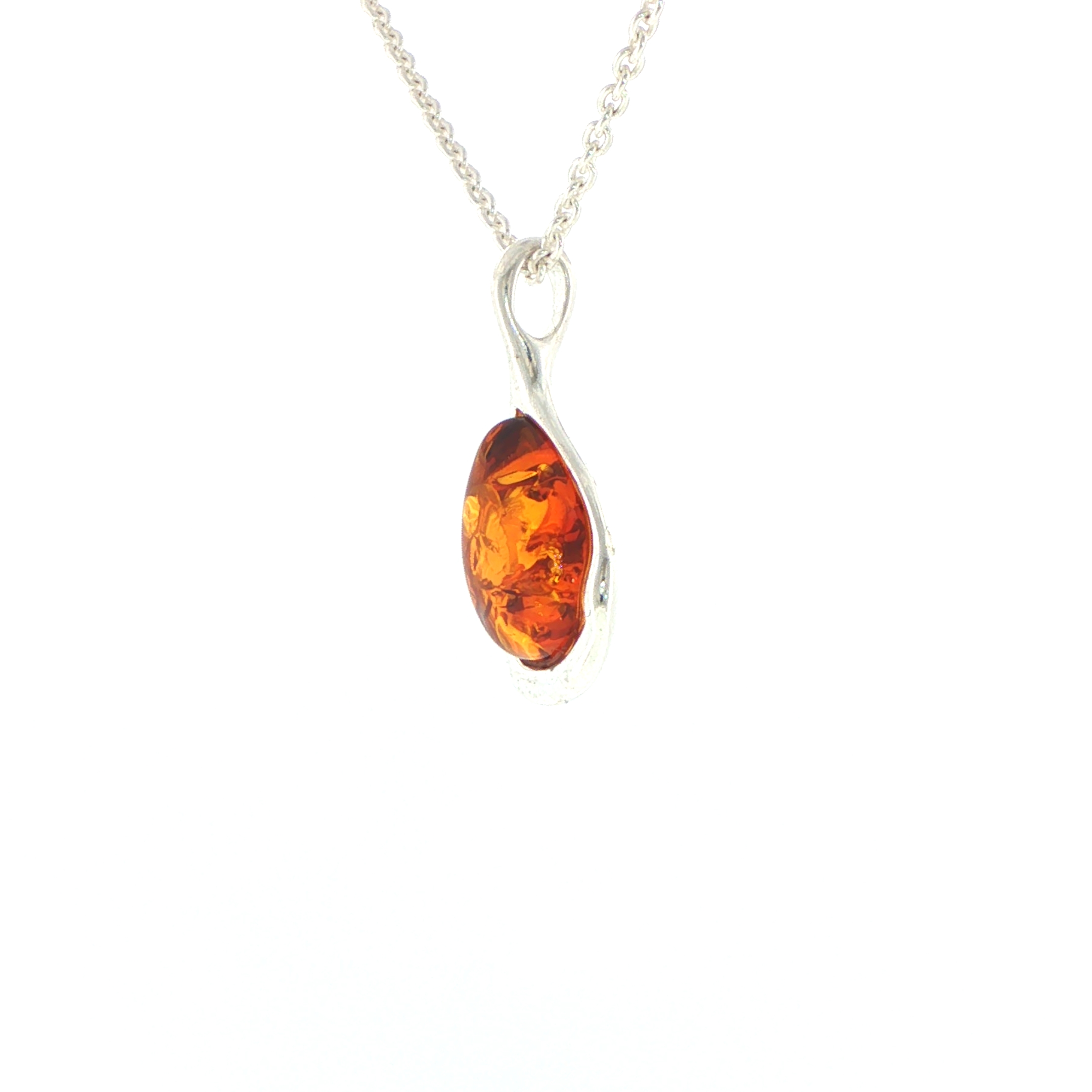 Pear Amber Pendant Necklace with Wave Setting in Silver - Image 5