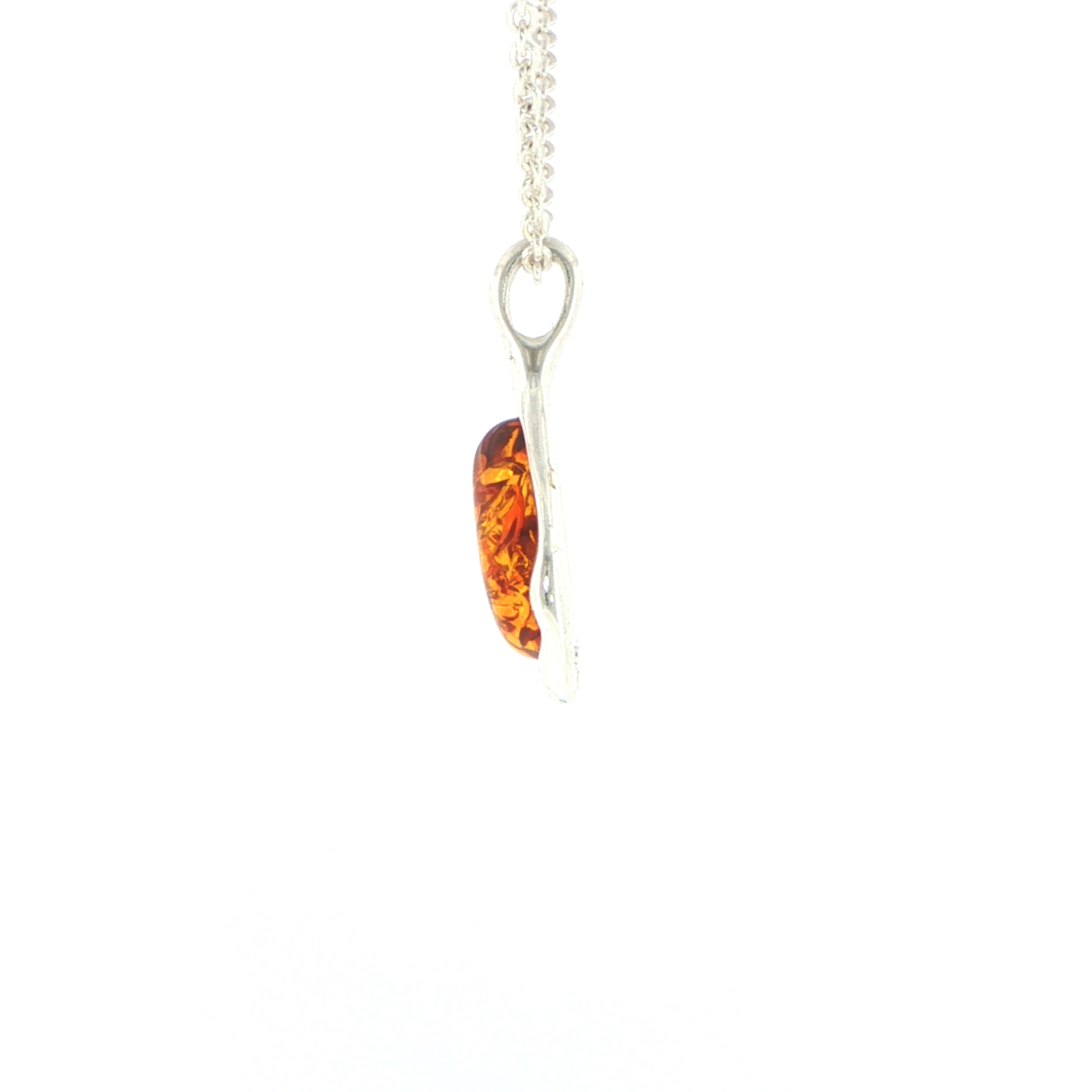 Pear Amber Pendant Necklace with Wave Setting in Silver - Image 6