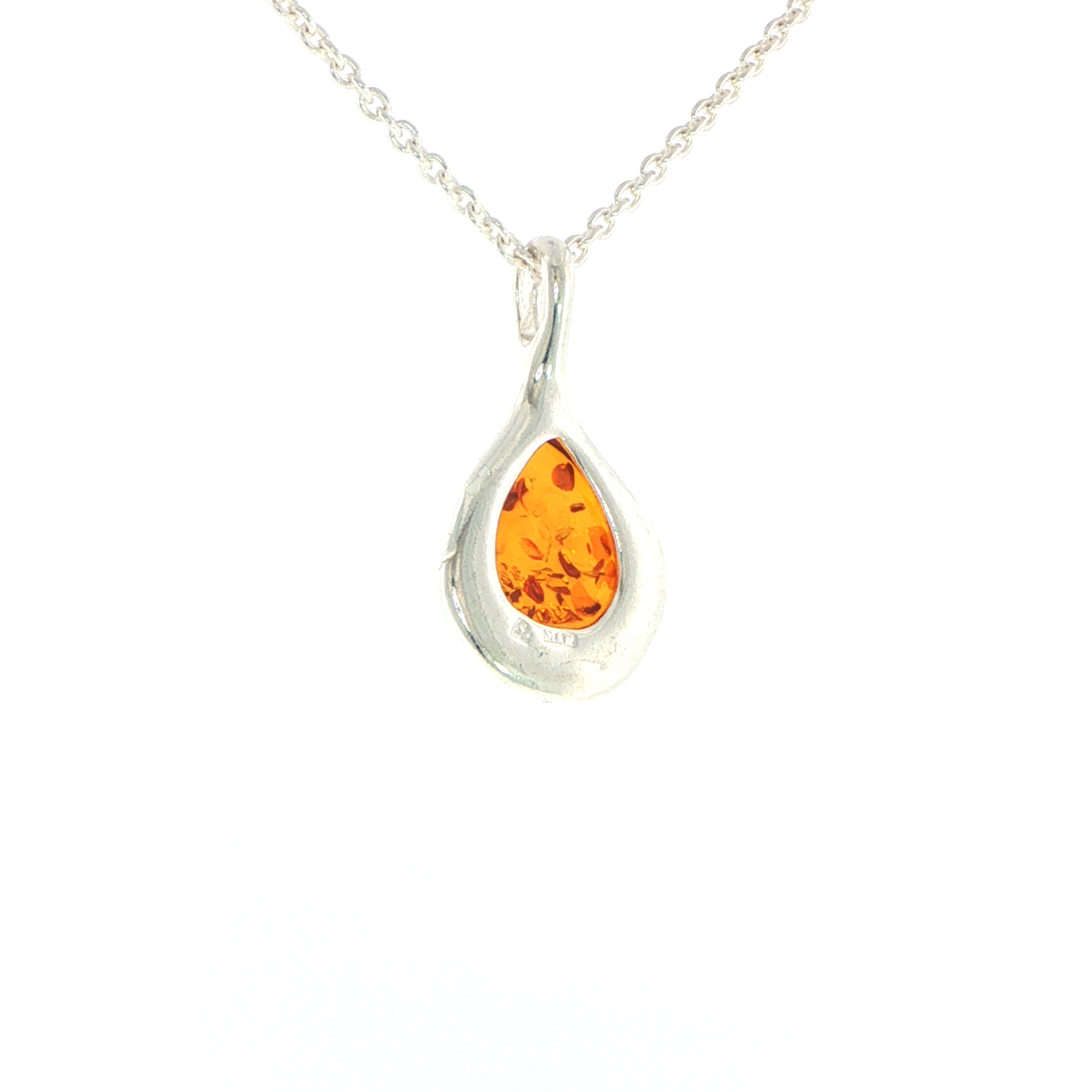 Pear Amber Pendant Necklace with Wave Setting in Silver - Image 8