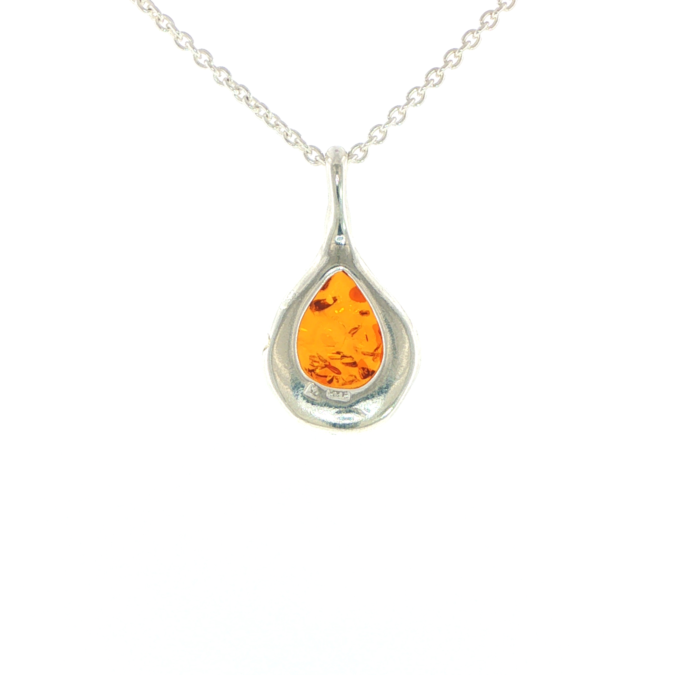 Pear Amber Pendant Necklace with Wave Setting in Silver - Image 9